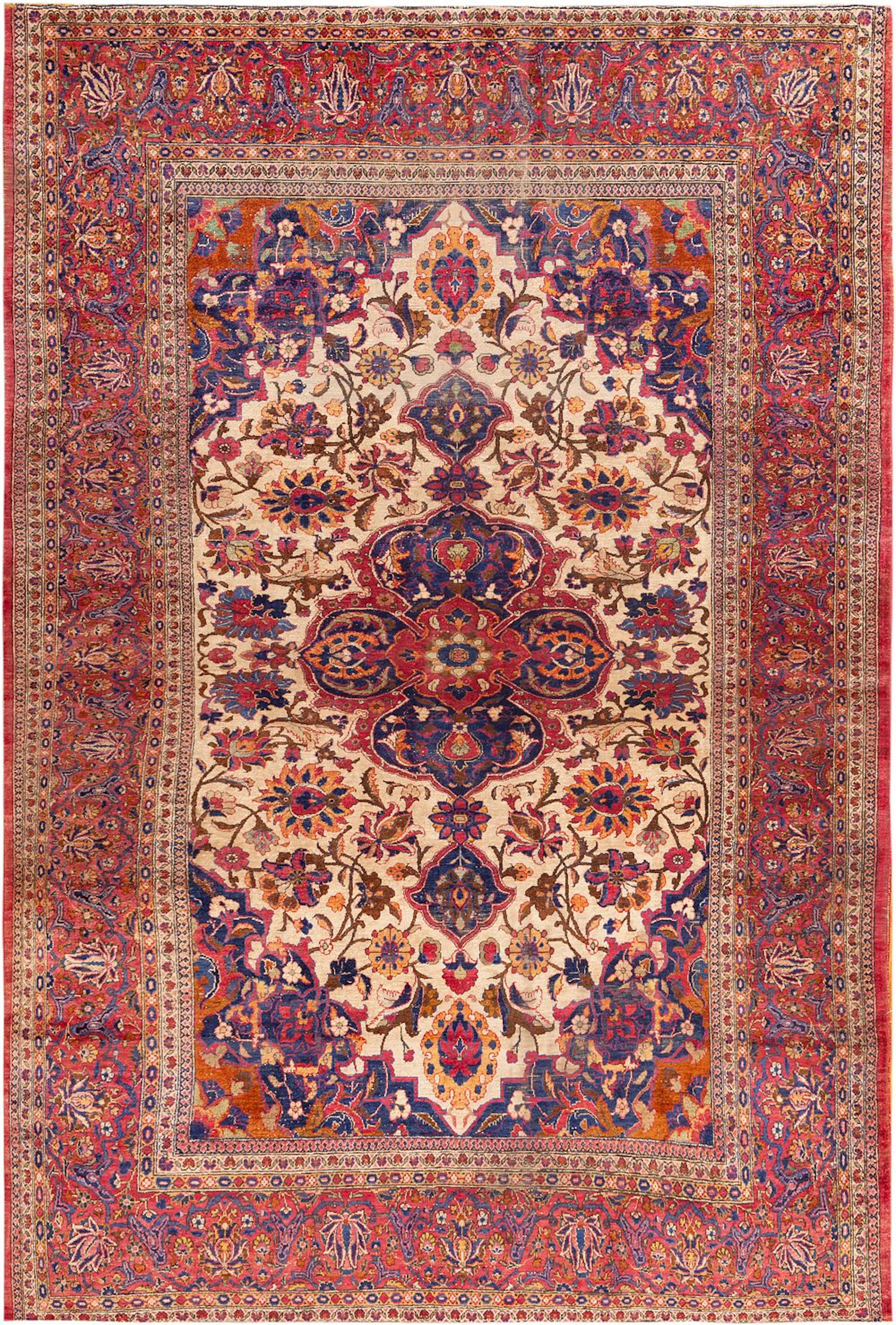 No Reserve - Fine Antique Silk Kashan Rug, Central Persia, circa 1900