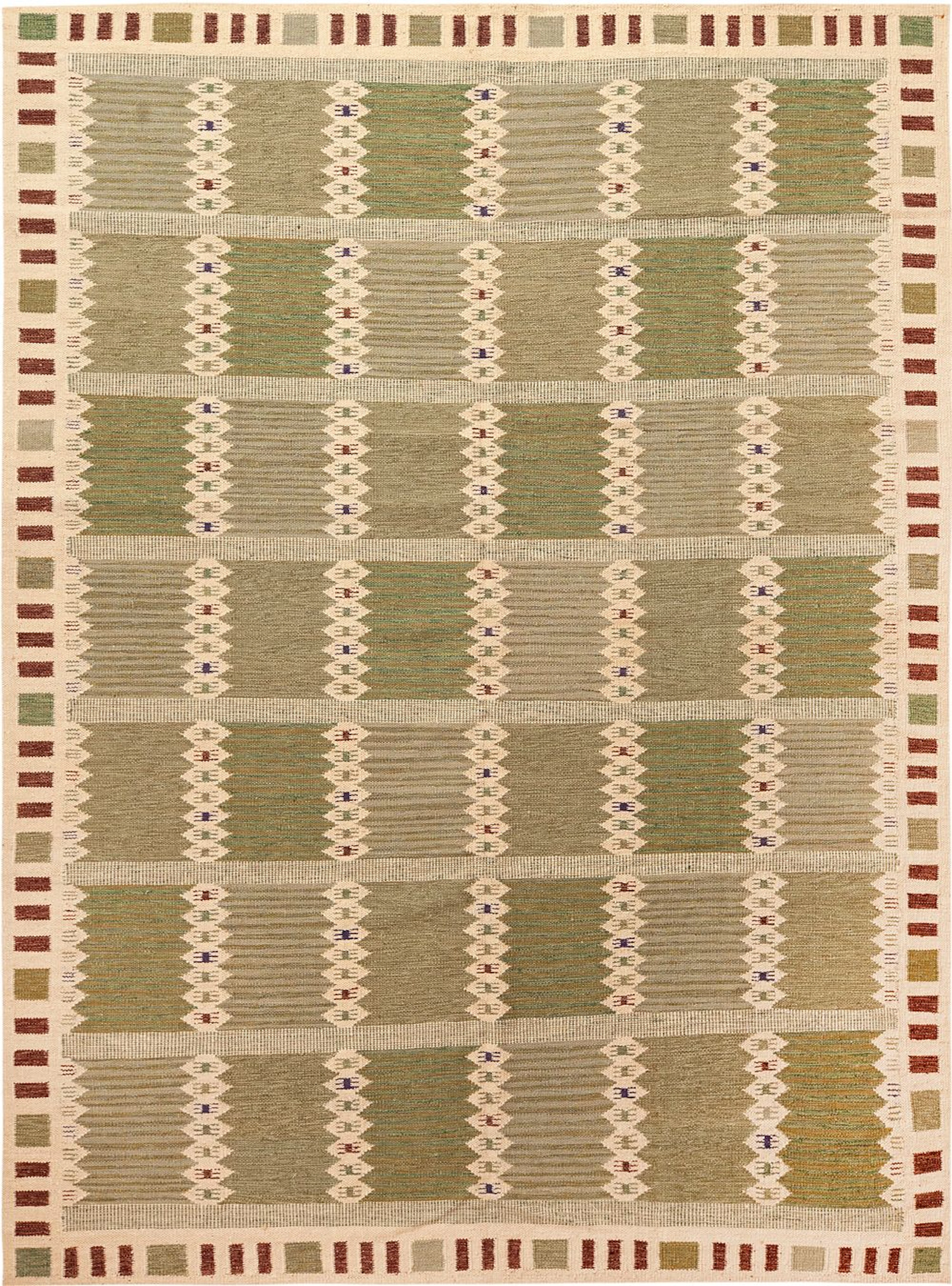 Mid-Century Modern Swedish-Style Kilim - 11 ft 10 in x 9 ft 1 in (3.61