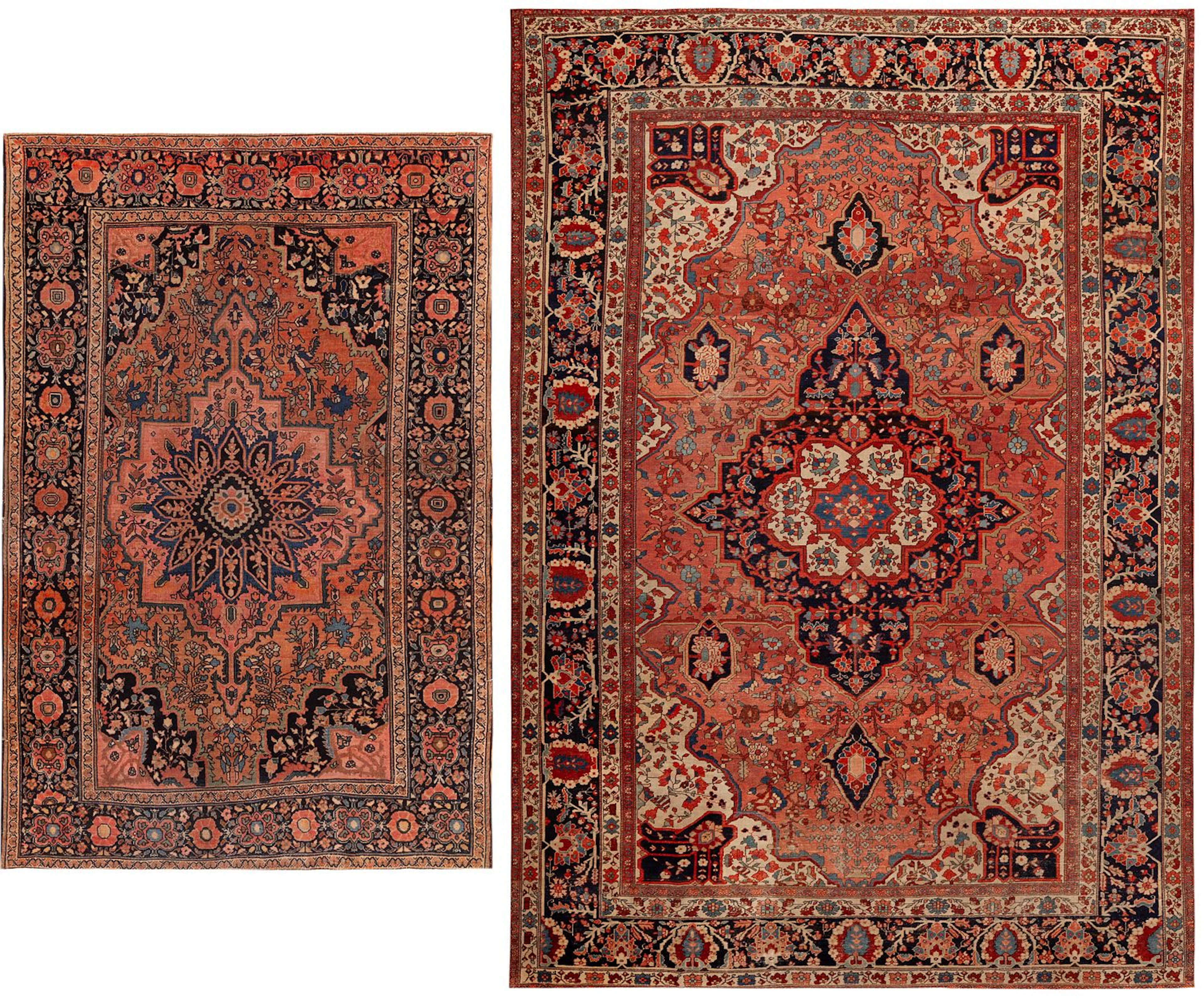 No Reserve - Two Antique Persian Sarouk Farahan Rugs - Circa 1880–1900
