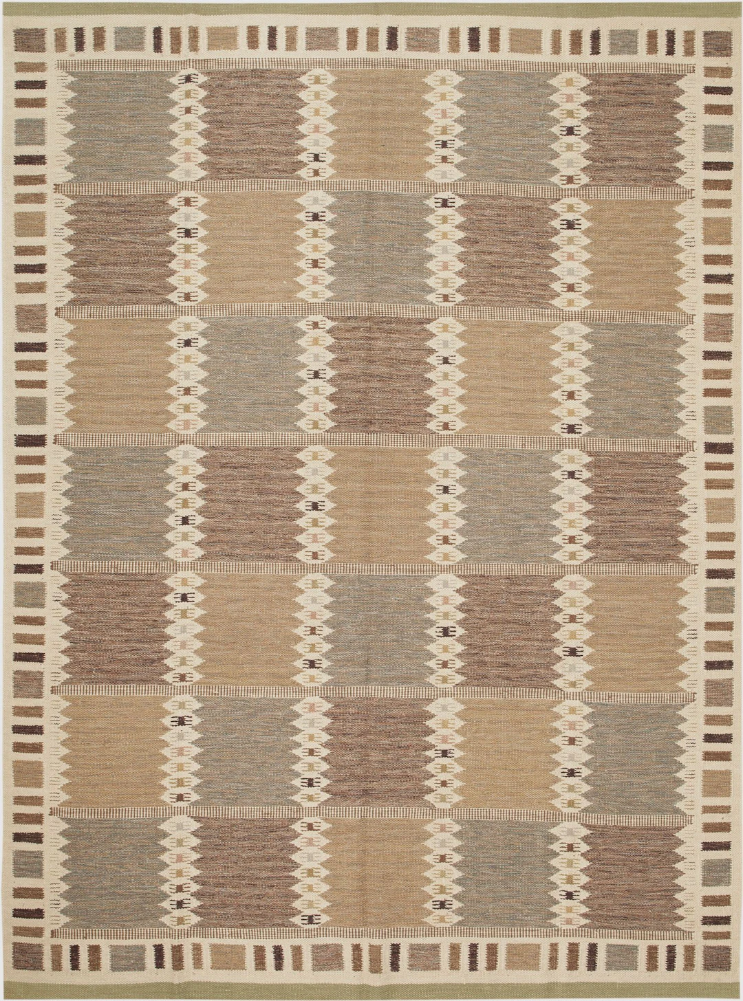 Mid-Century Modern Swedish-Style Flatweave Carpet - 12 ft 4 in x 9