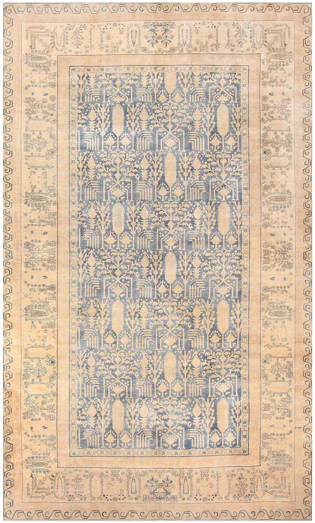 Monumental Antique Indian Carpet with Distressed Decorative Surface