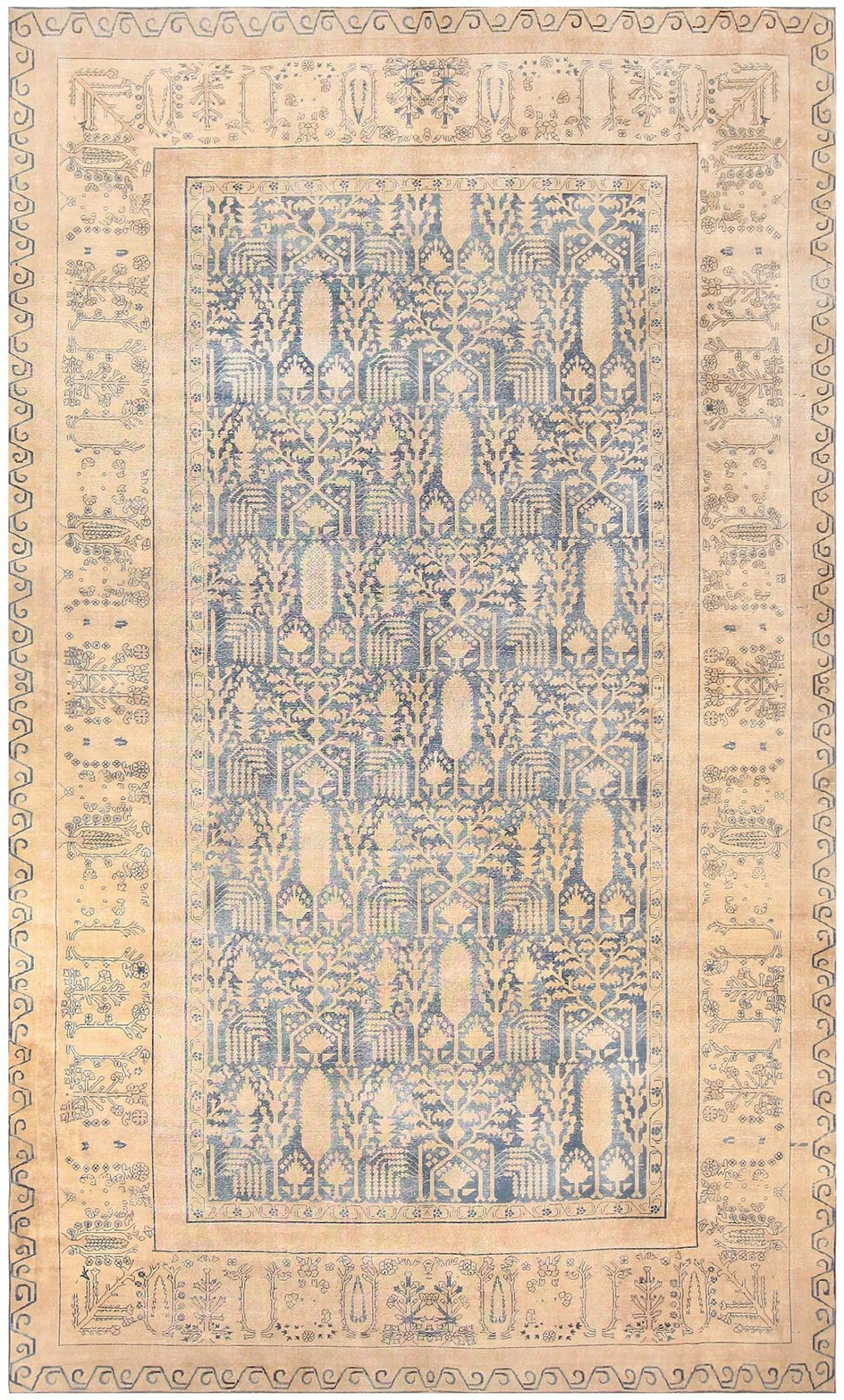Monumental Antique Indian Carpet with Distressed Decorative Surface