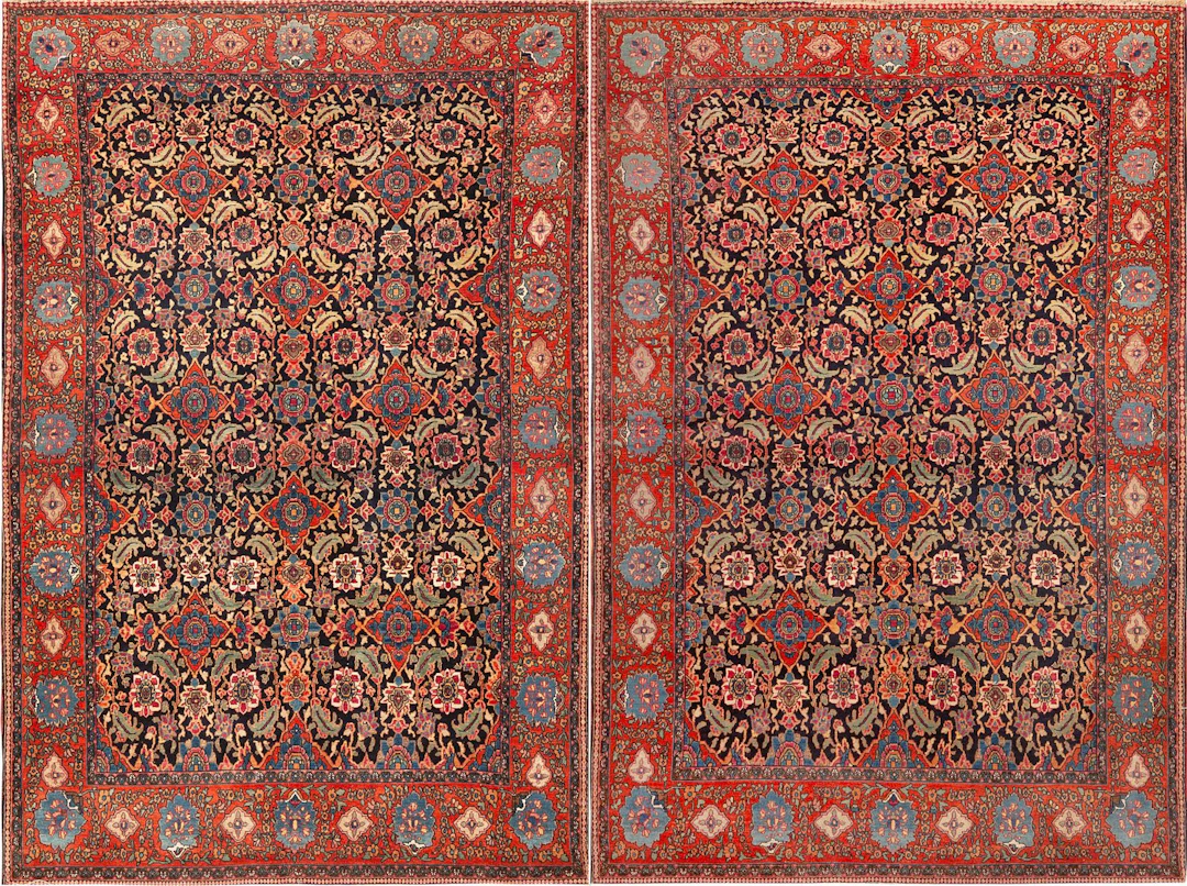 No Reserve - Rare Matched Pair of Antique Tehran Rugs, Persia, circa
