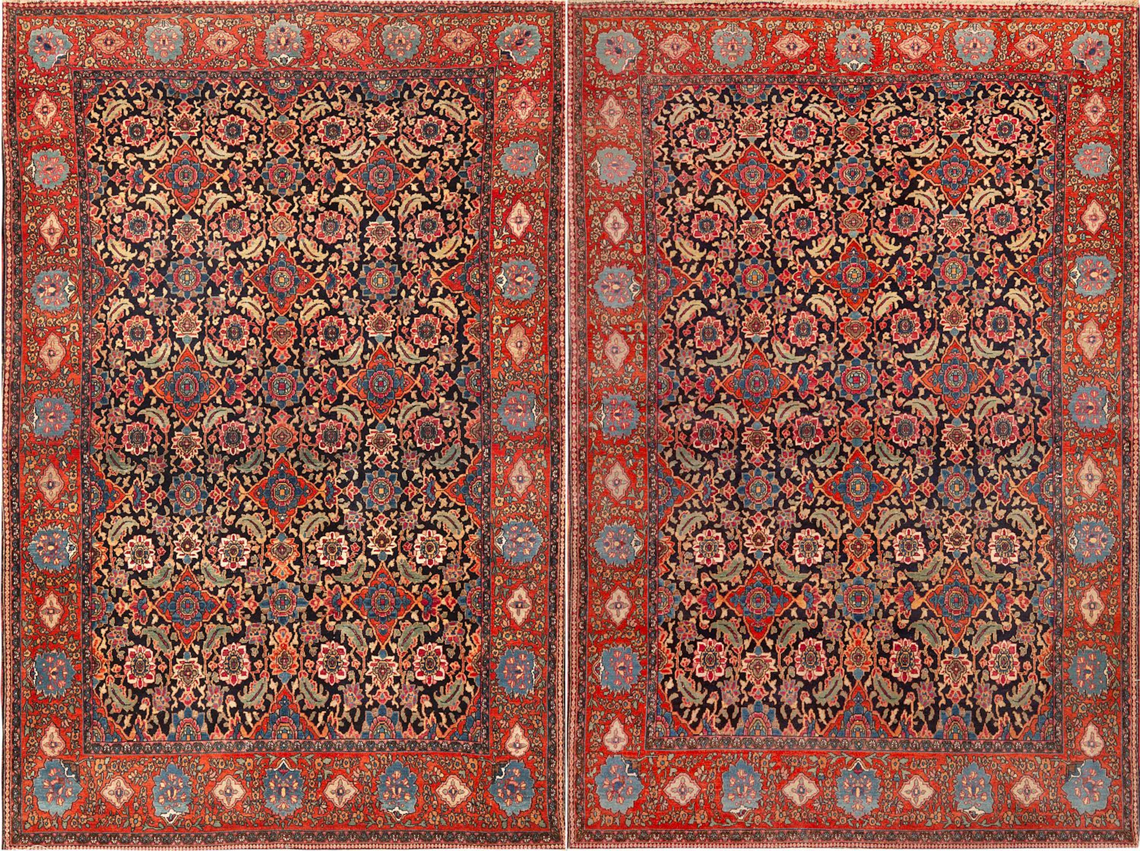 No Reserve - Rare Matched Pair of Antique Isfahan Rugs, Persia, circa