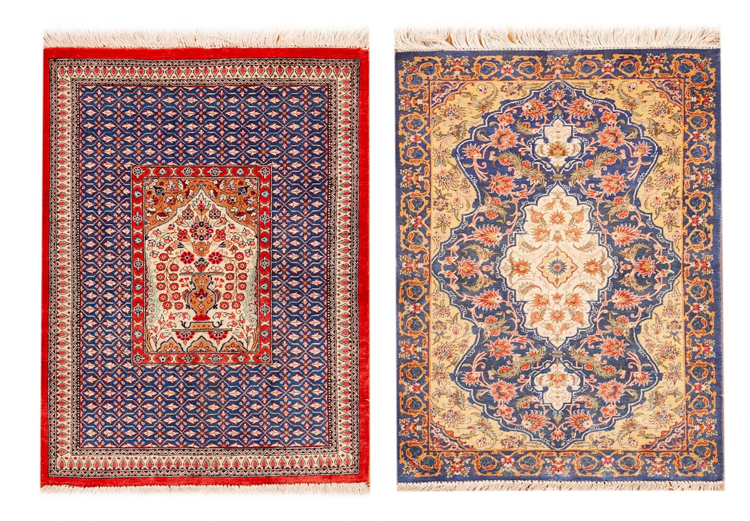 No Reserve - Pair of Silk Vintage Persian Qum Rugs 2 ft 6 in x 1 ft