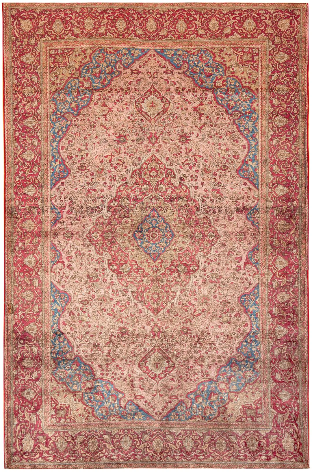 No Reserve - Fine Antique Silk Kashan Mohtashem Rug, Central Persia