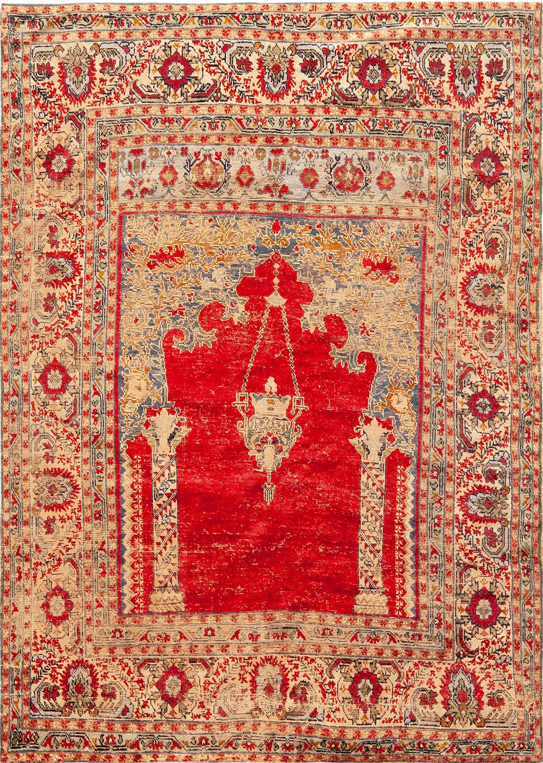Rare Silk Ottoman Turkish Ghiordes Prayer Rug - 19th Century - 5 ft