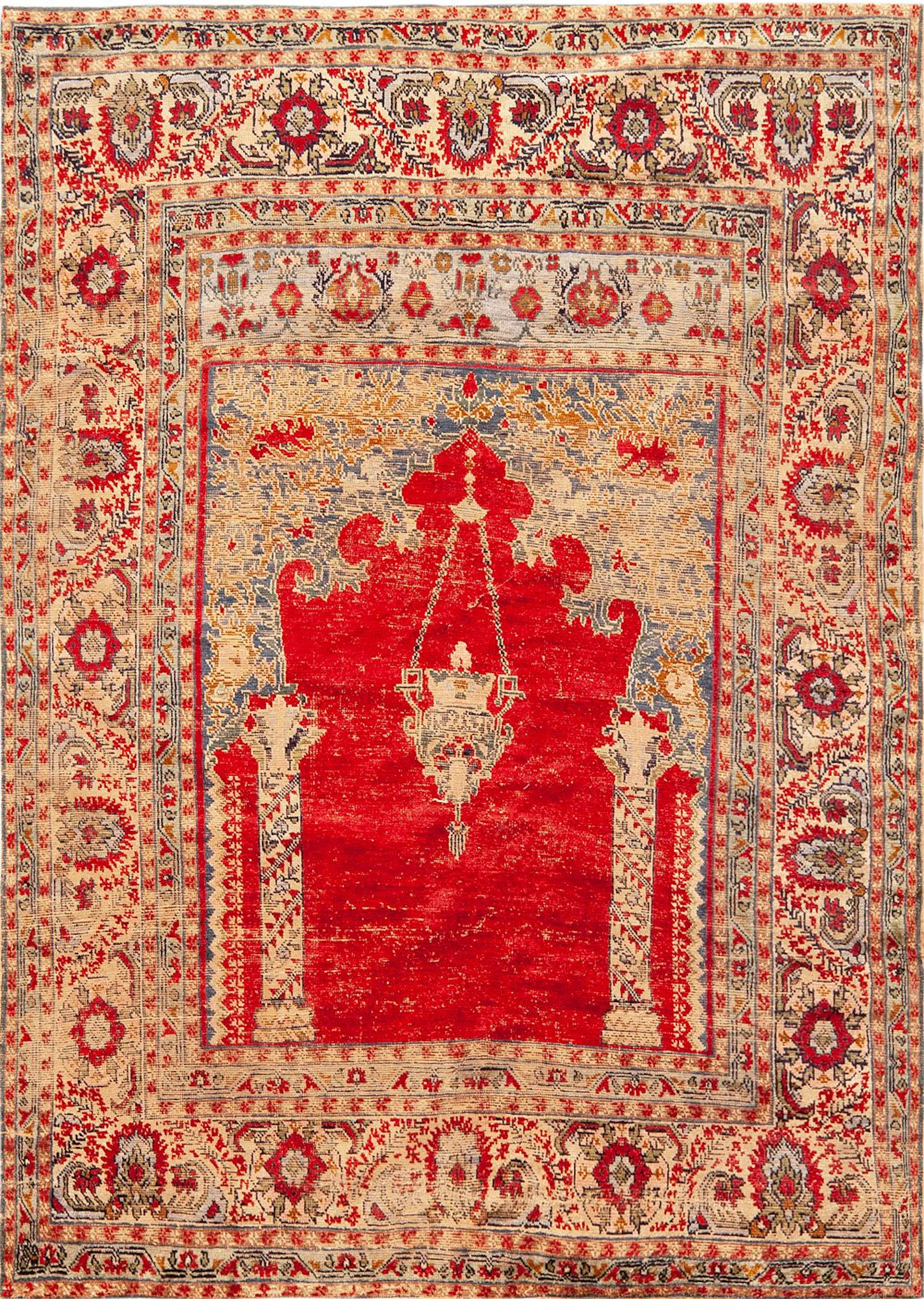 Rare Silk Ottoman Turkish Ghiordes Prayer Rug - 19th Century - 5 ft
