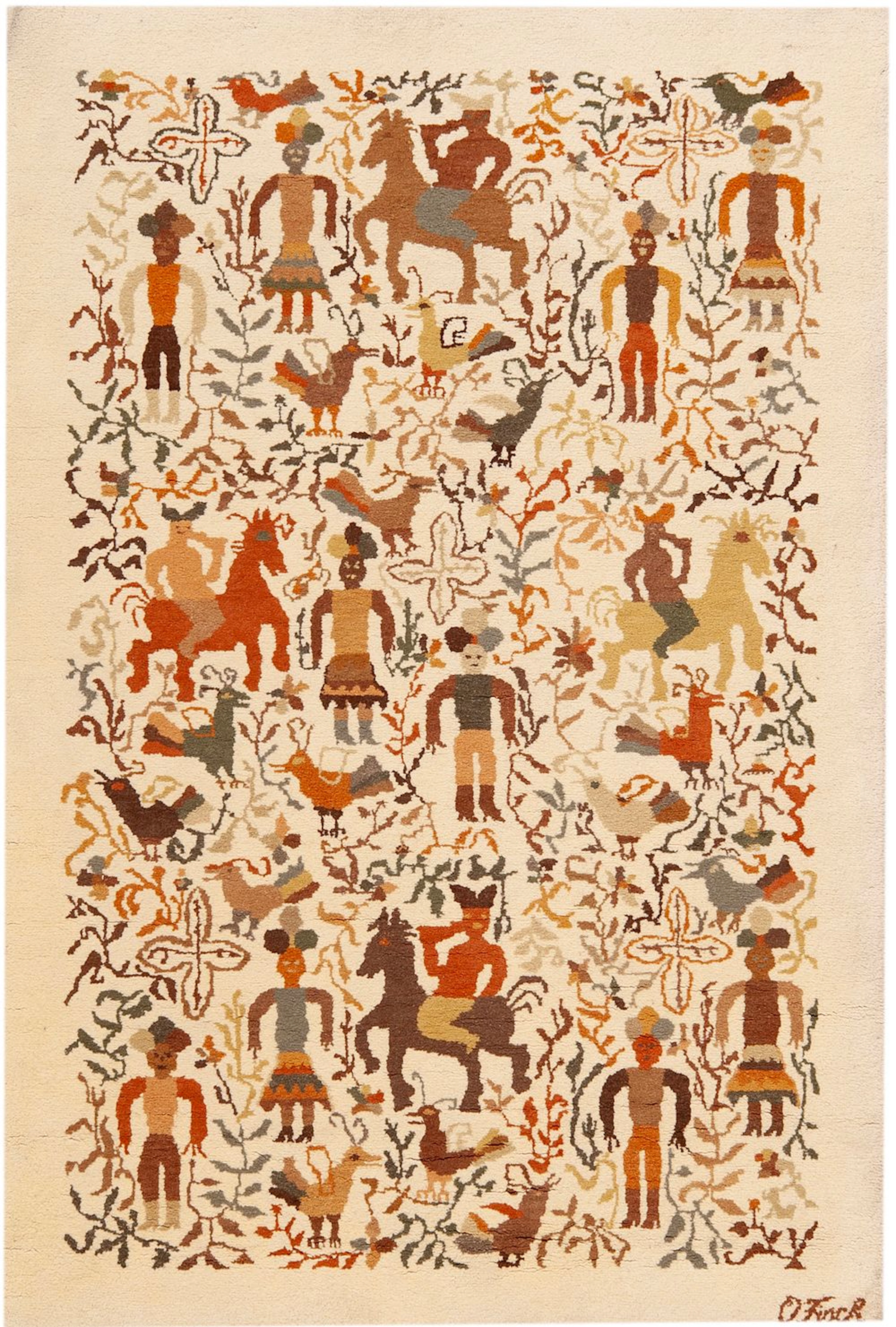 No Reserve - Vintage “Caballito” Rug by Olga Fisch, Ecuador, mid-20th