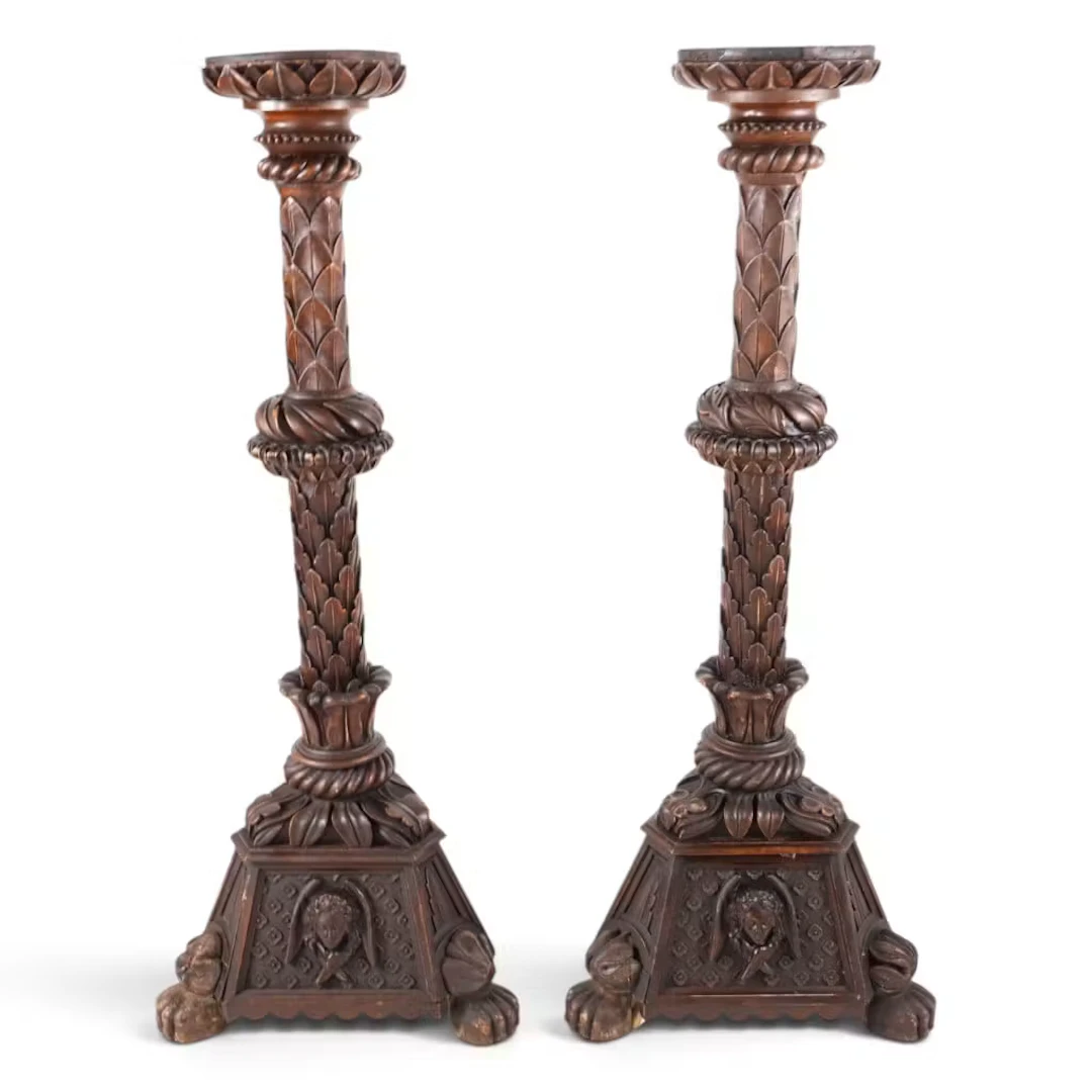 Lot 18: Pair Continental Carved Wood Pedestals