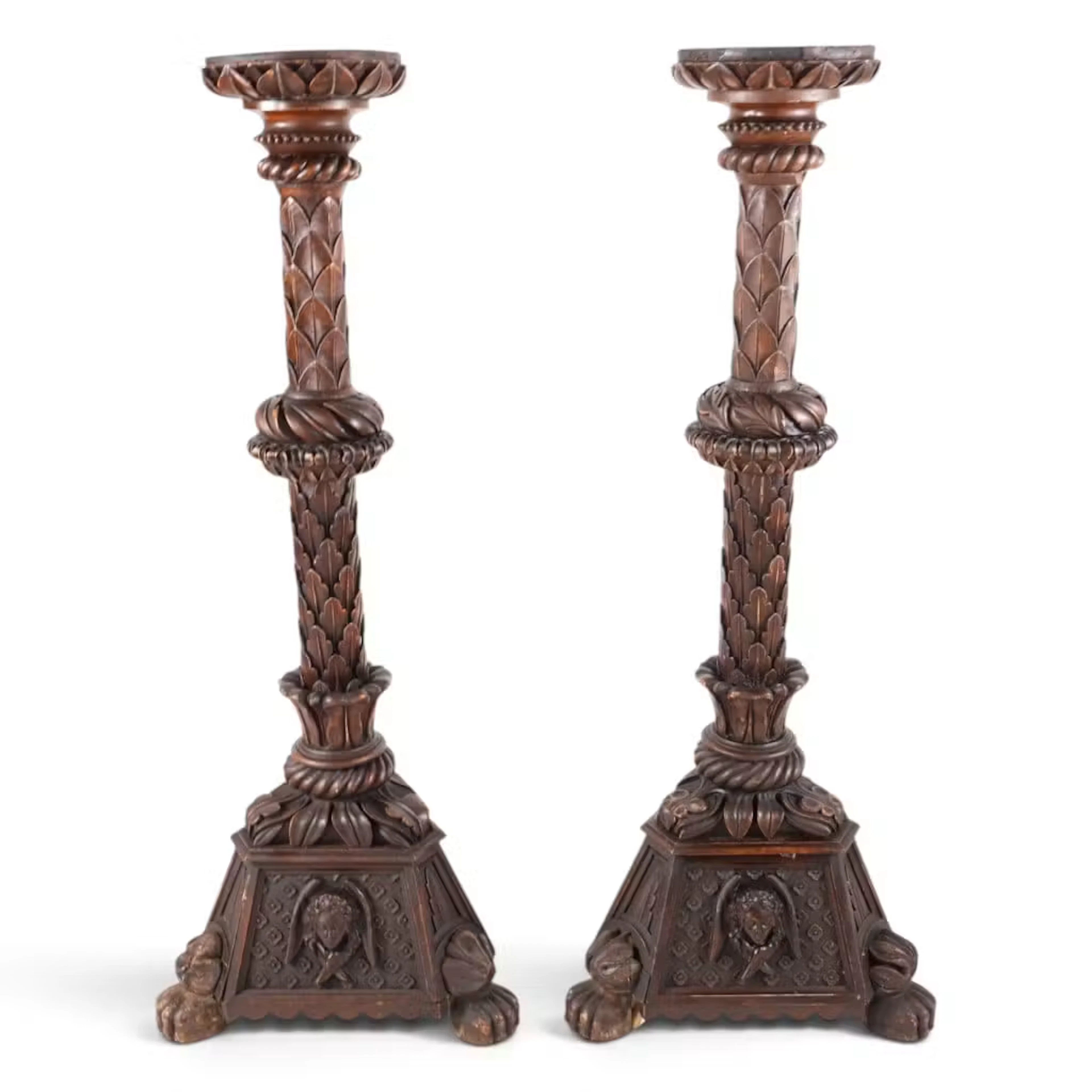 Lot 18: Pair Continental Carved Wood Pedestals