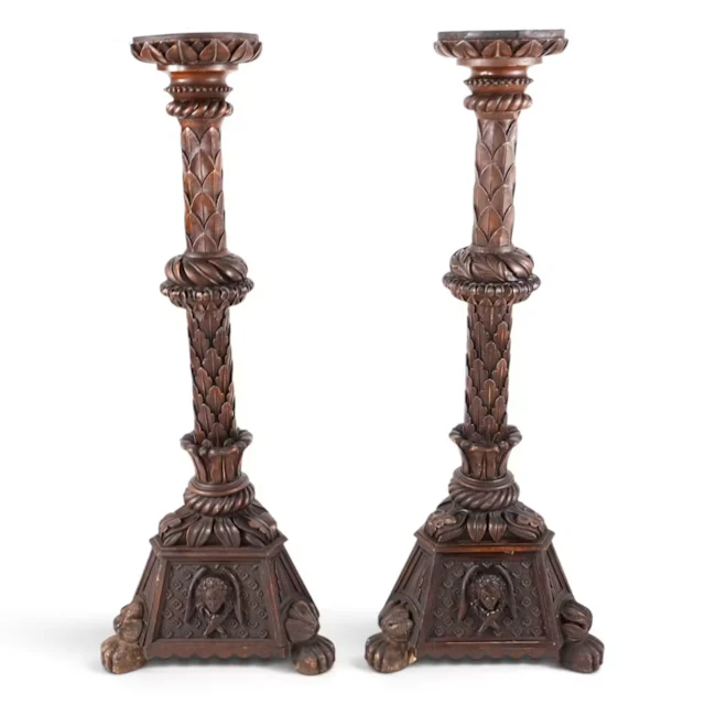 Lot 18: Pair Continental Carved Wood Pedestals