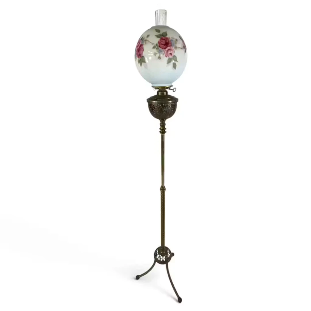 Lot 254: Victorian Brass Rose-Shade Floor Lamp