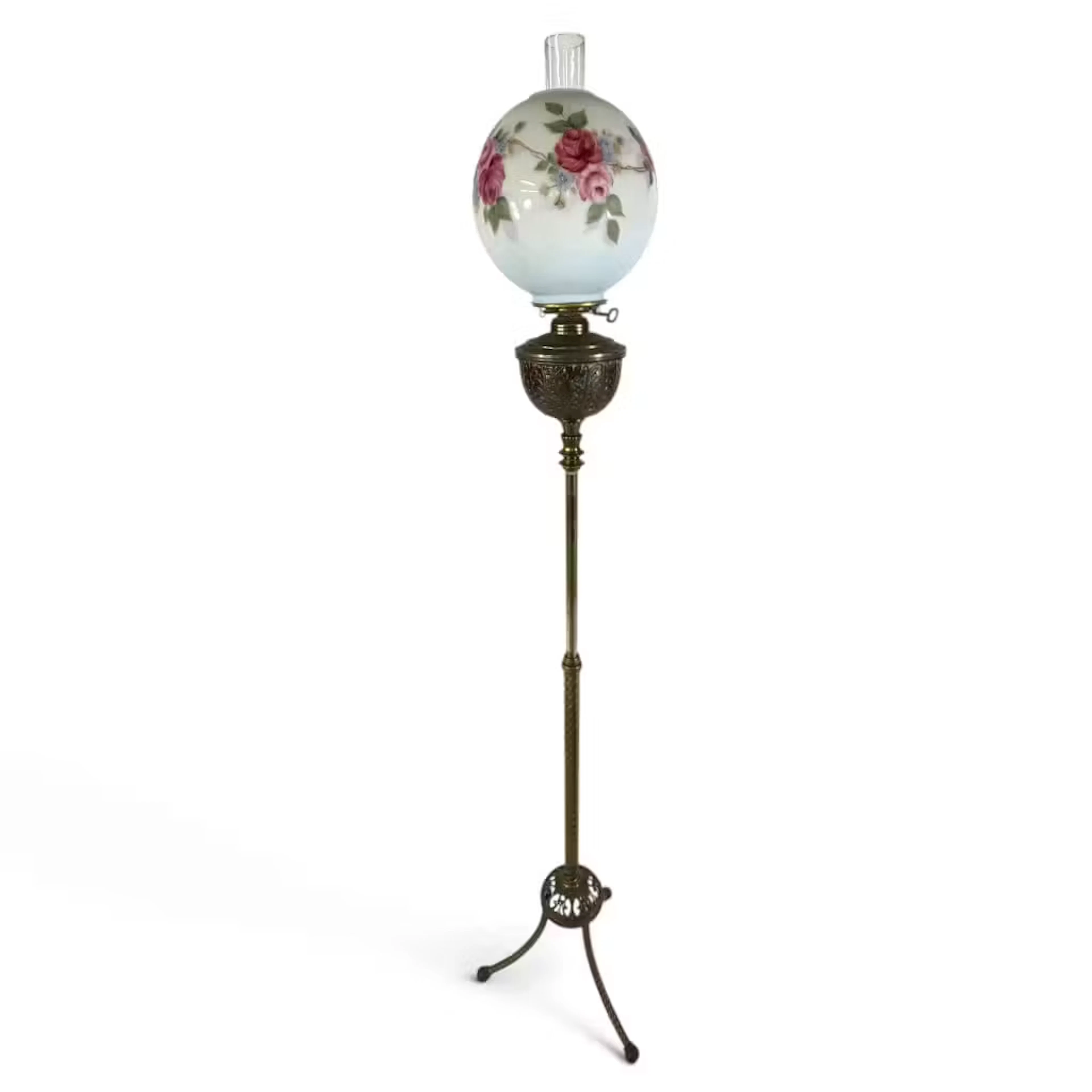 Lot 254: Victorian Brass Rose-Shade Floor Lamp