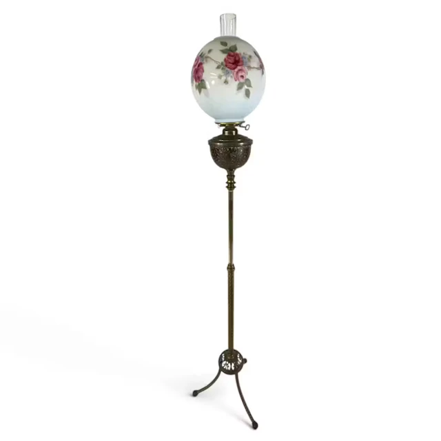 Lot 254: Victorian Brass Rose-Shade Floor Lamp