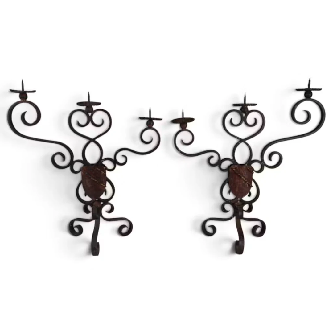 Lot 205: Pair Spanish Style Iron Candelabra