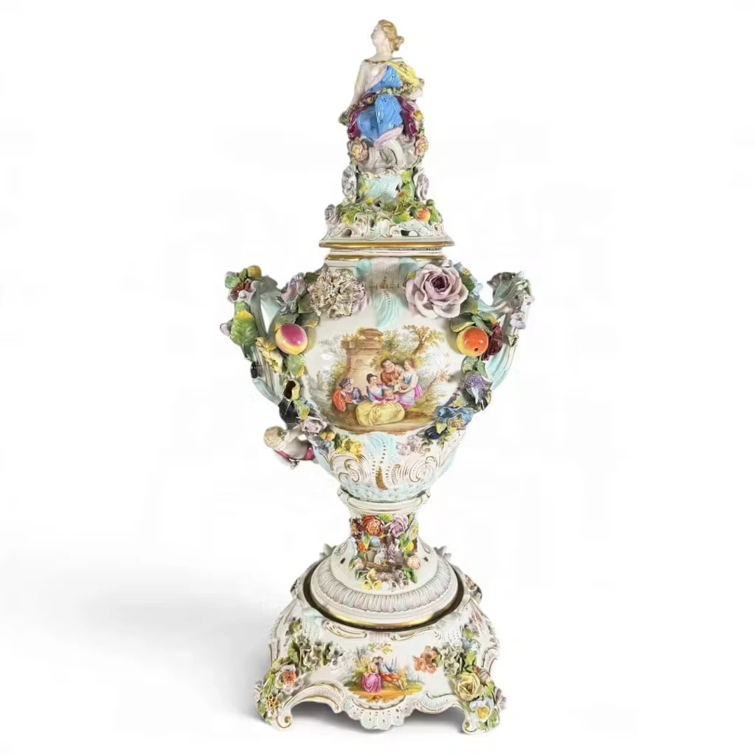 Lot 1: Large Carl Thieme Dresden Figural Covered Urn