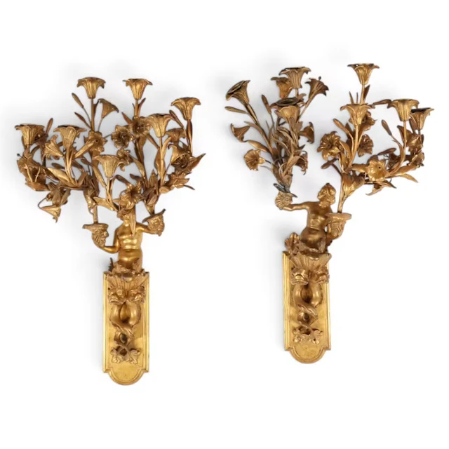 Lot 39: Pair French Figural Dolphin Wall Sconces
