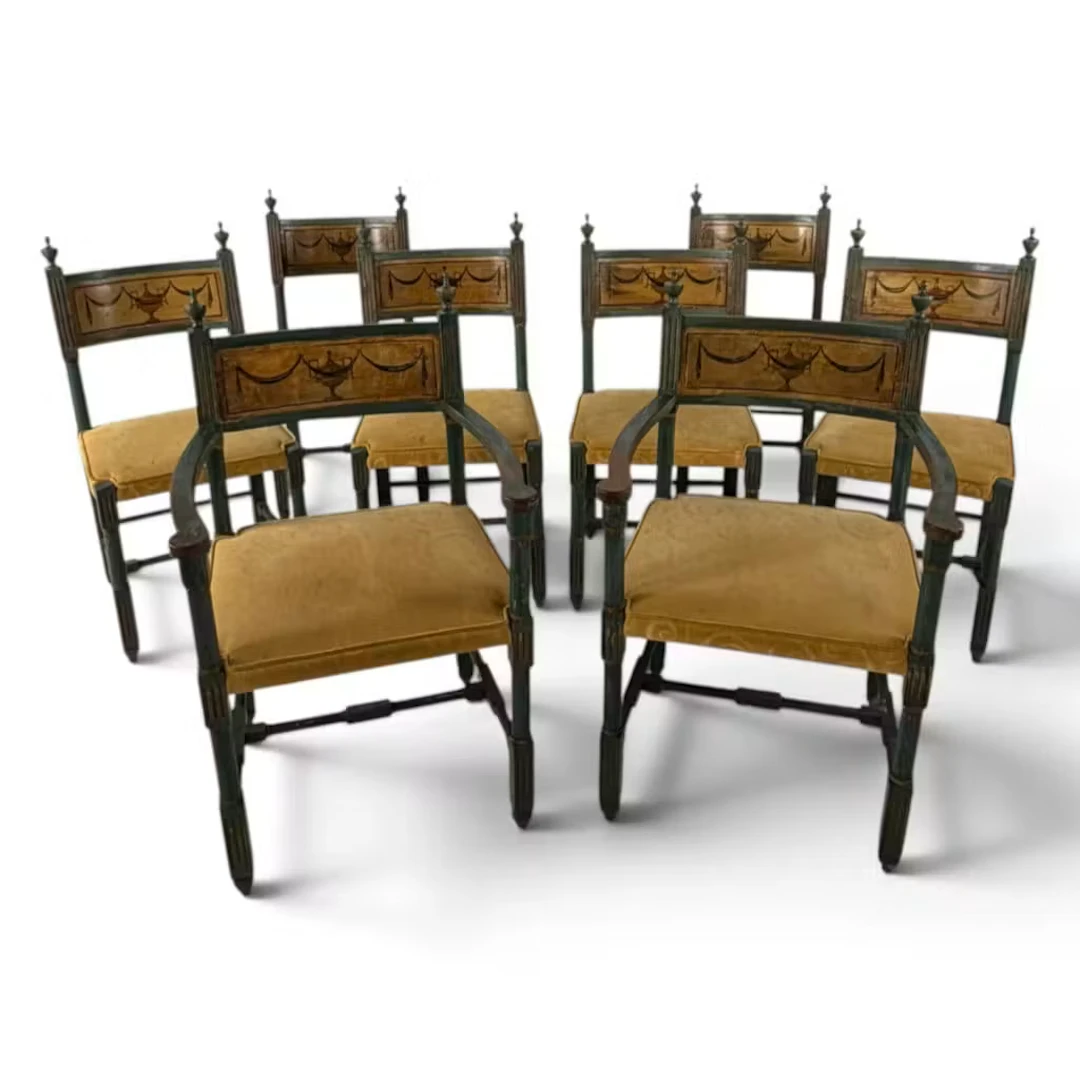 Lot 95: 8 Neoclassical Painted Dining Chairs
