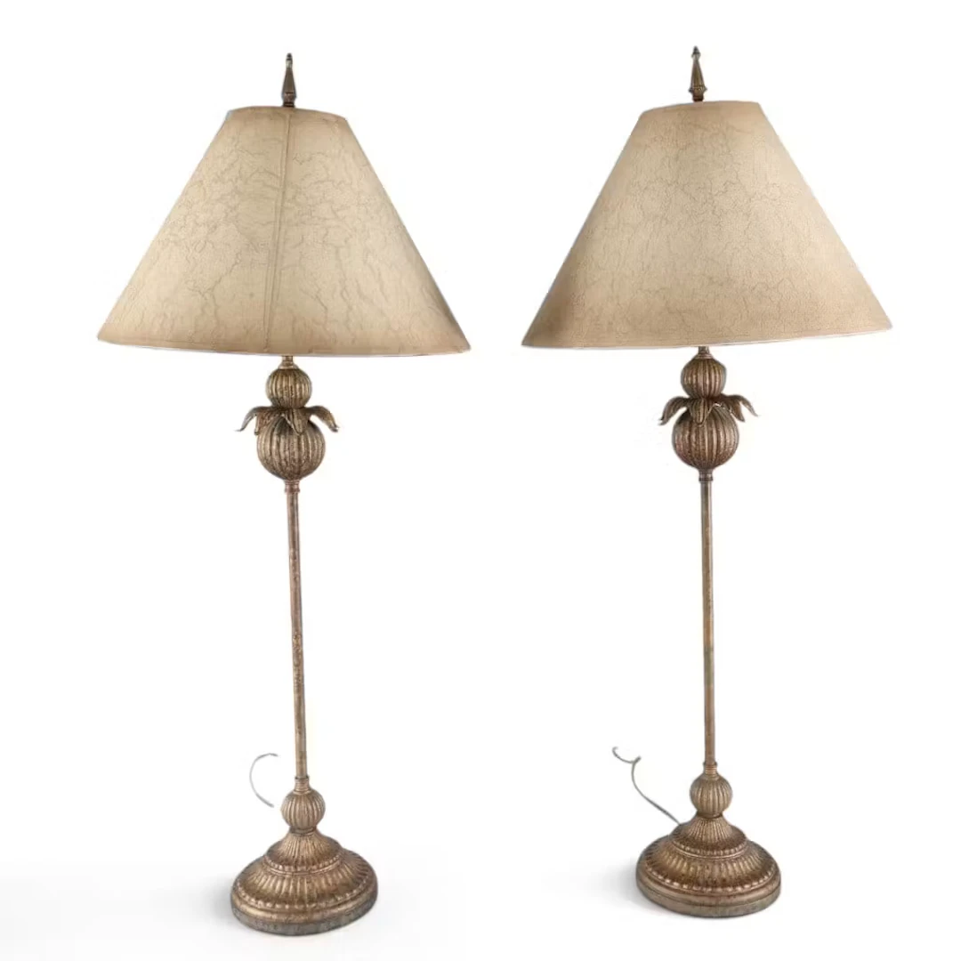 Lot 157: Pair Neoclassical Gilt-Metal Table Lamps
