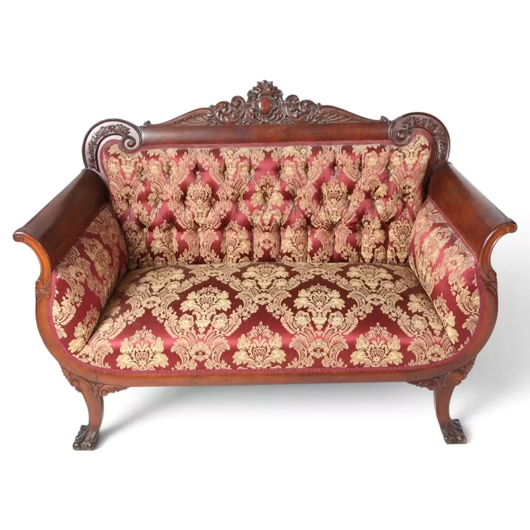 Lot 180: Rococo Revival Red and Gold Damask Settee