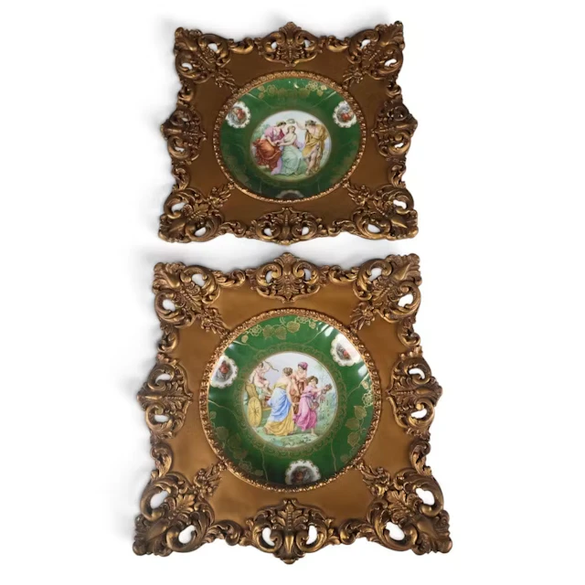 Lot 281: Pair Framed Bavarian Porcelain Plates