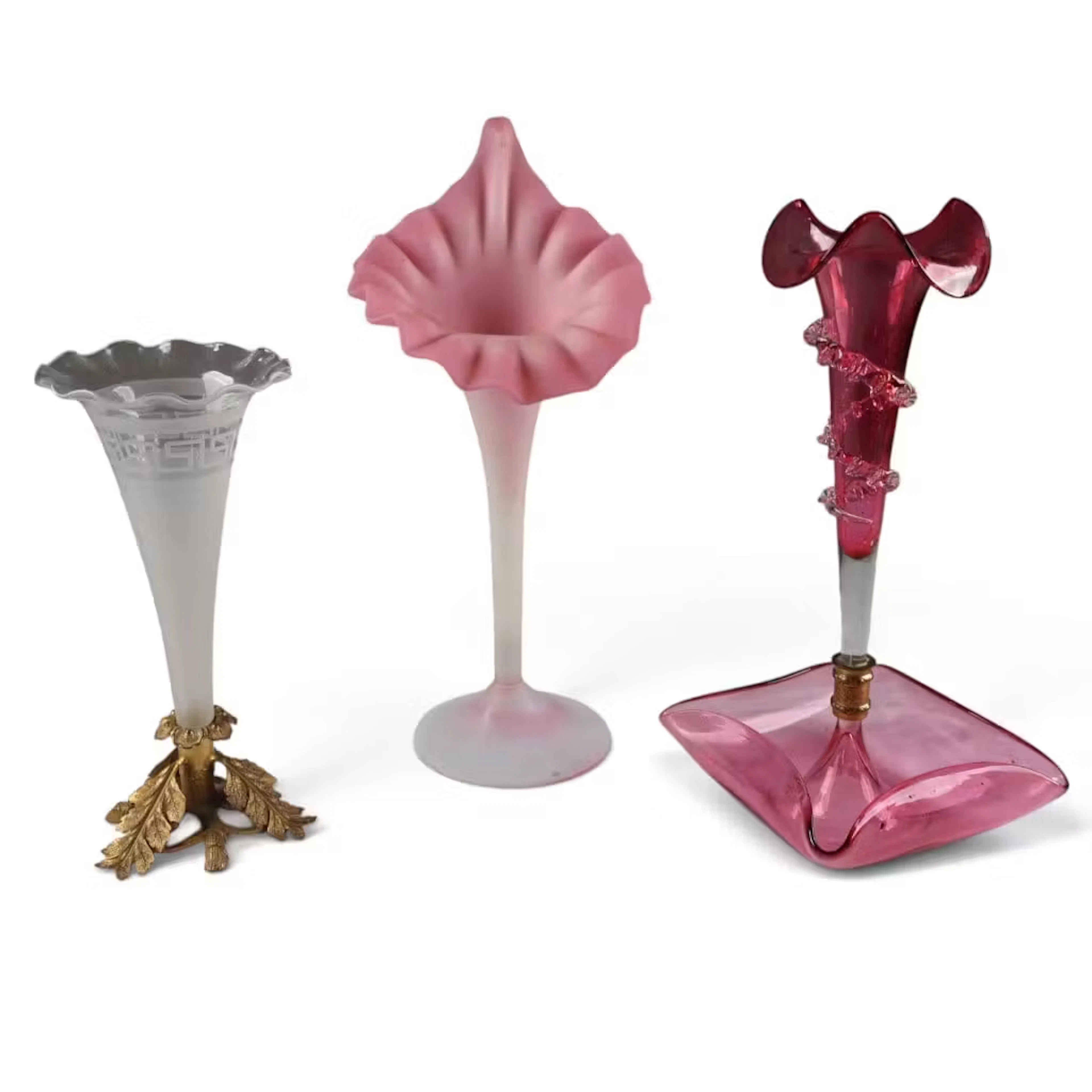Lot 260: Three Victorian Art Glass Trumpet Vases