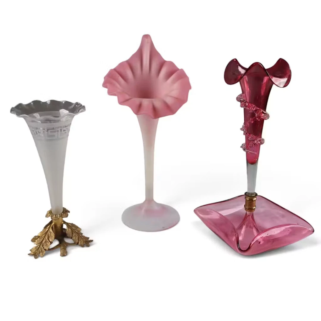 Lot 260: Three Victorian Art Glass Trumpet Vases