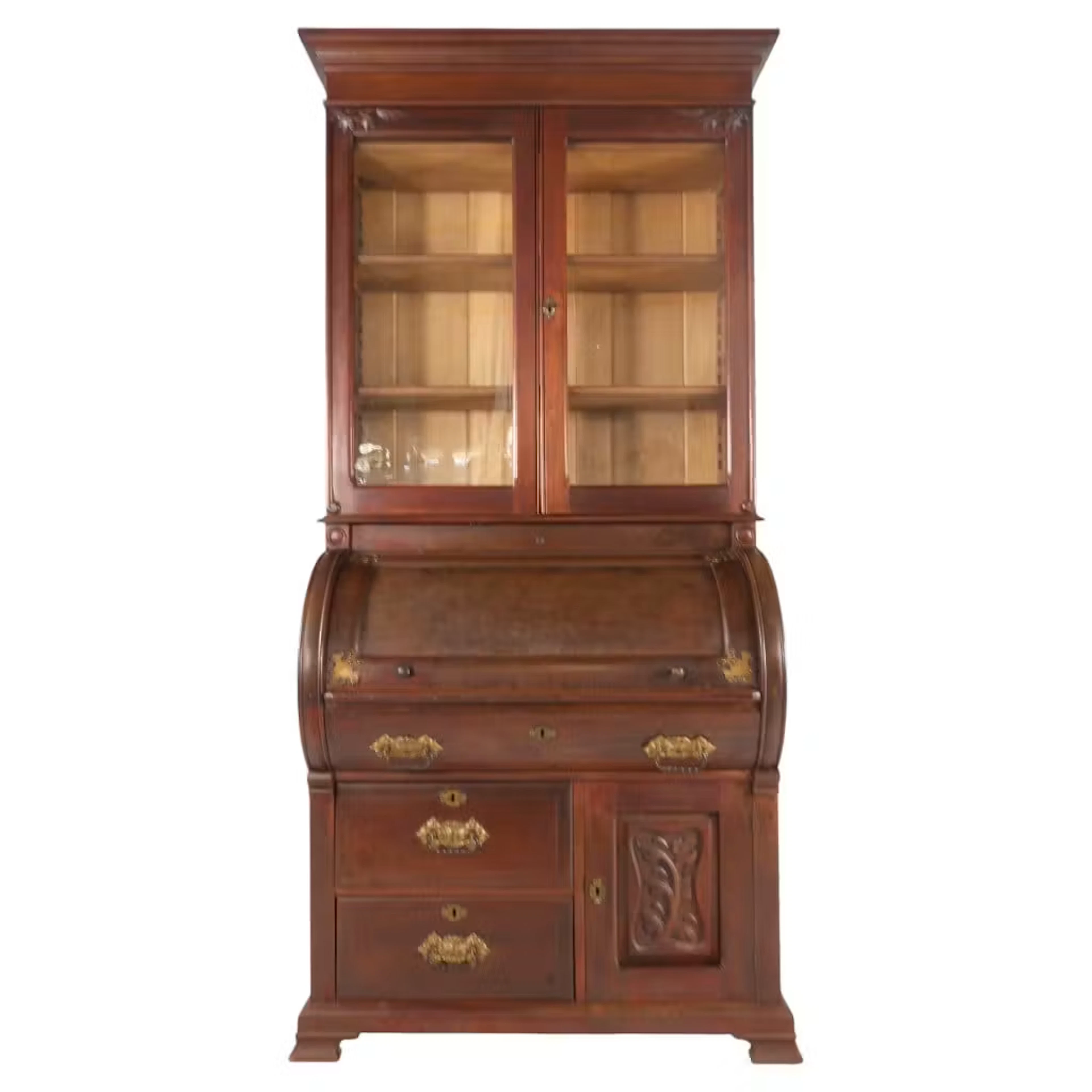 Lot 245: Skandia Cylinder Secretary Bookcase