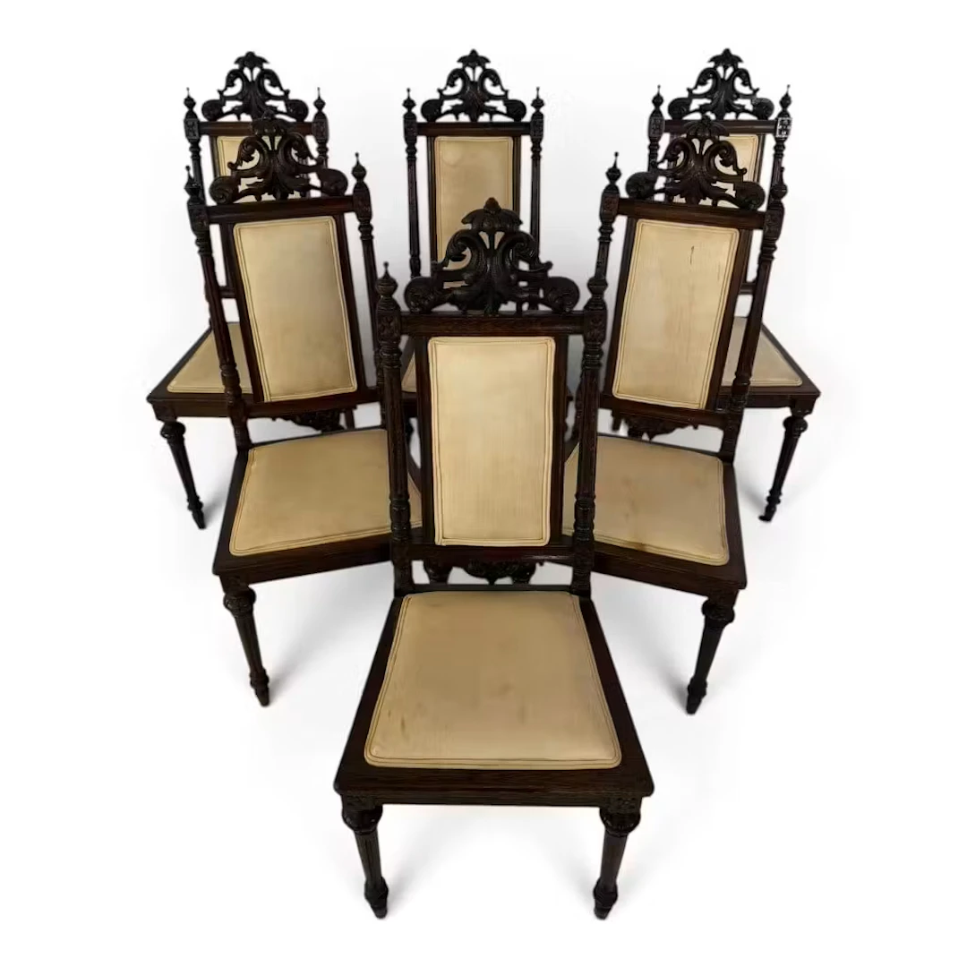 Lot 203: Six Renaissance Revival Oak Dining Chairs