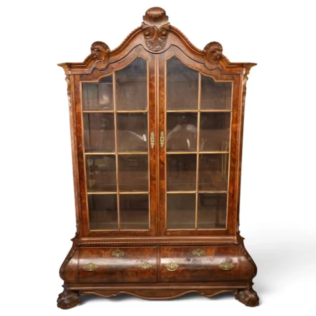 Lot 68: Dutch Walnut Bombe Display Cabinet
