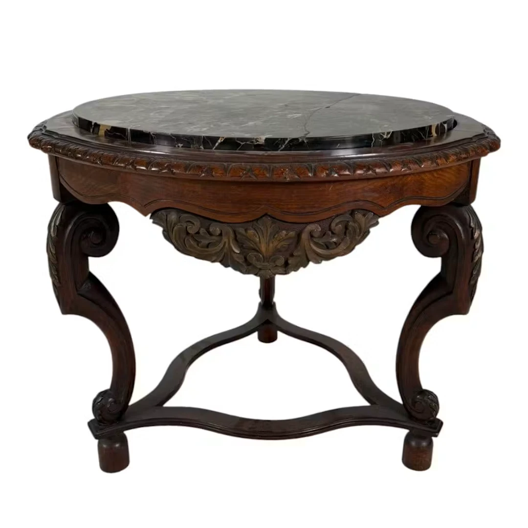 Lot 204: Carved Walnut Black Marble-Top Table