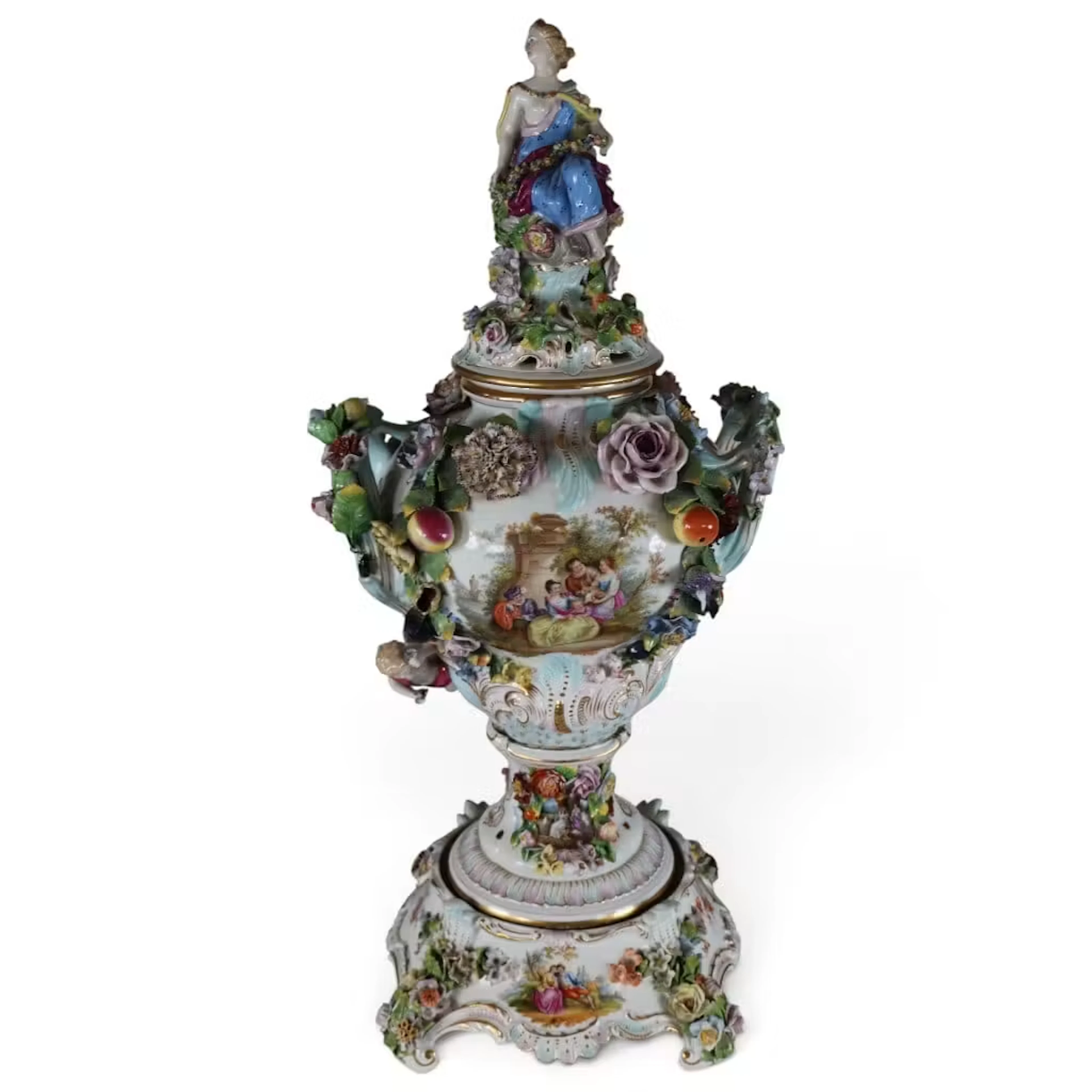 Lot 1: Large Carl Thieme Dresden Figural Covered Urn