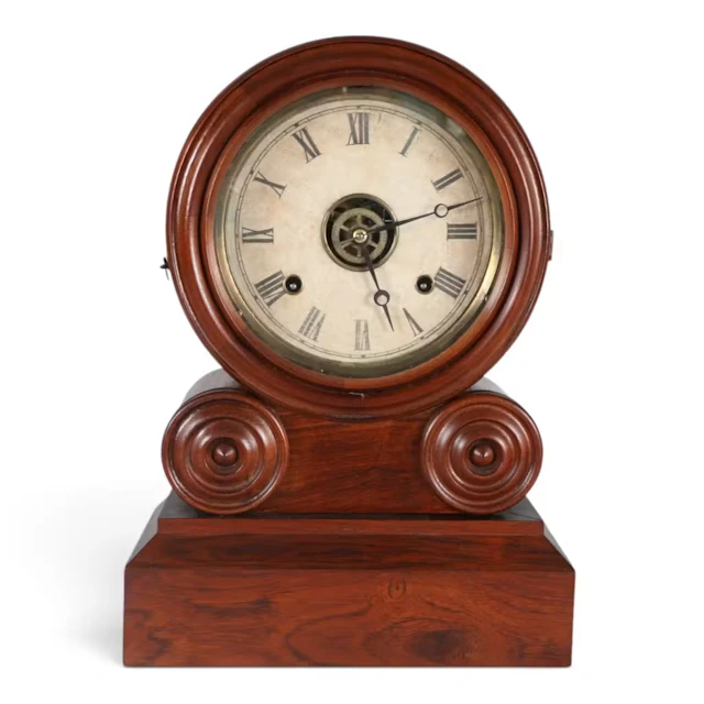Lot 277: Ingraham Rosewood Grecian Mantel Clock