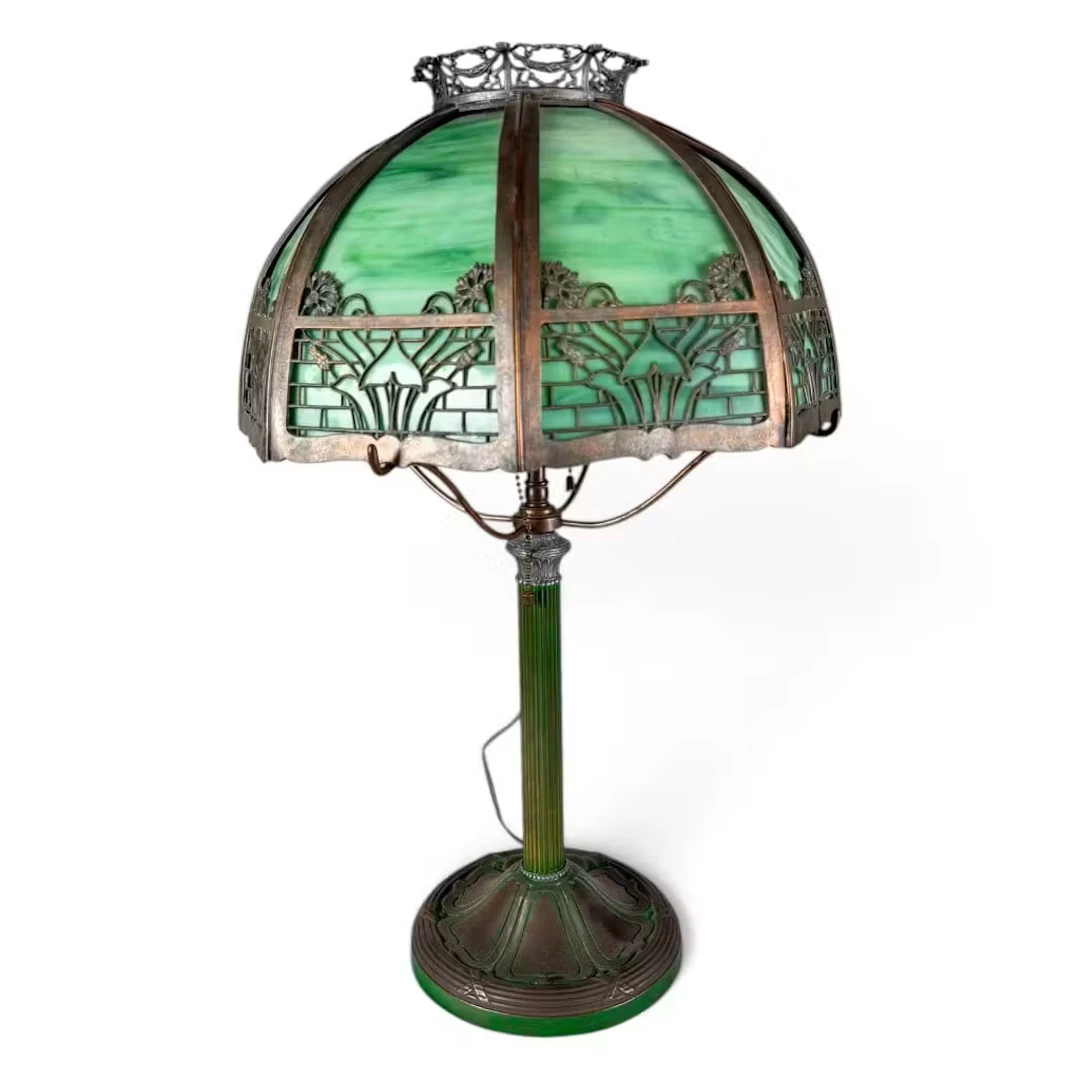 Lot 20A: Edward Miller Green Slag Glass Table Lamp
