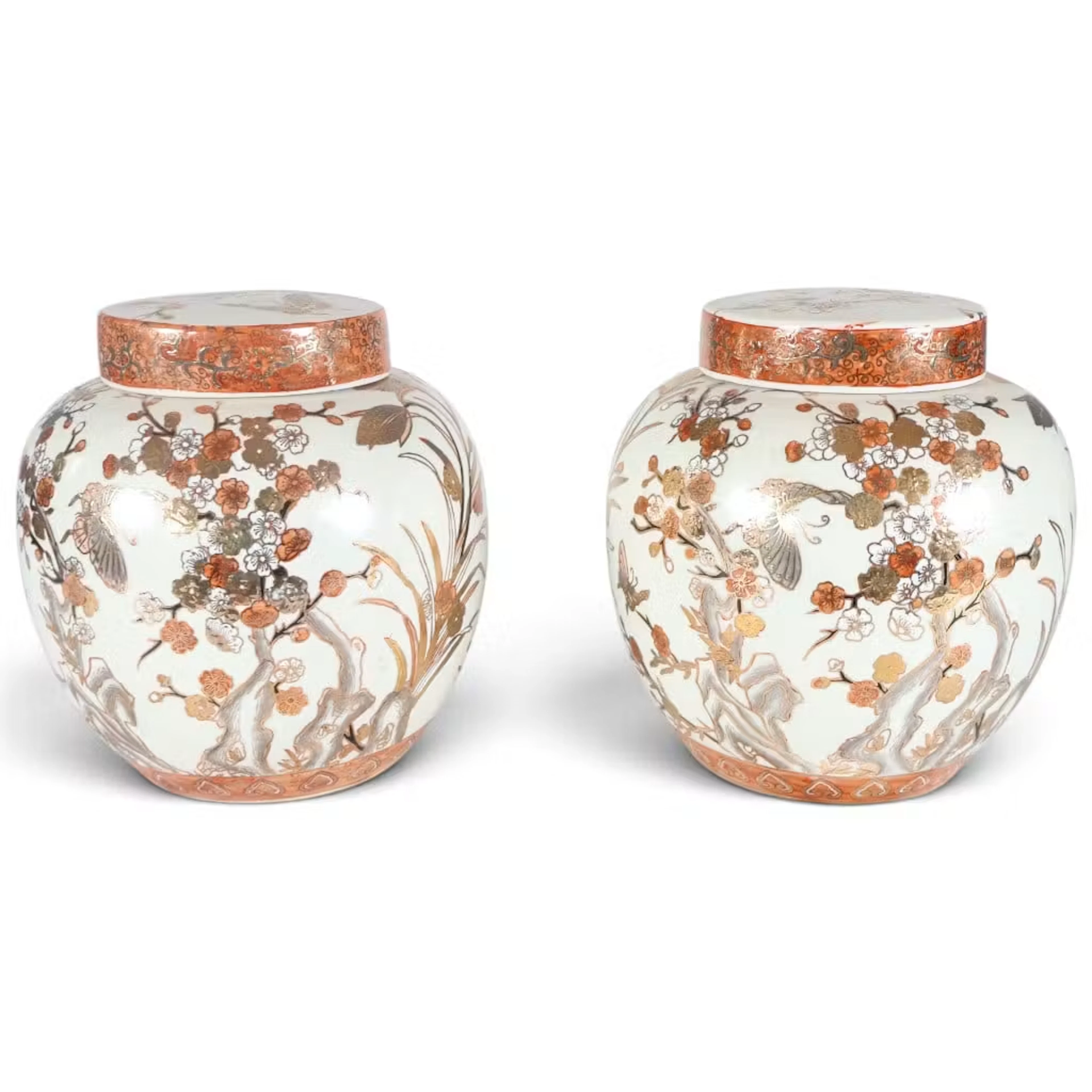 Lot 206: Pair Japanese Kutani Style Ginger Jars