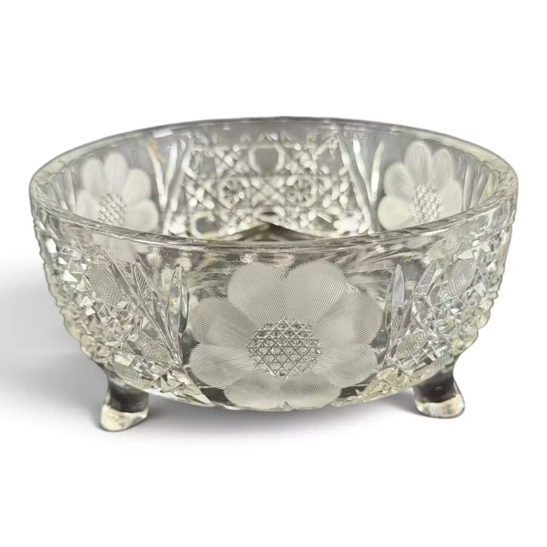 Lot 300: Floral Cut Glass Bowl on Three Feet