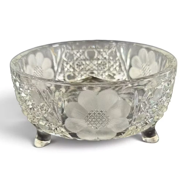 Lot 300: Floral Cut Glass Bowl on Three Feet