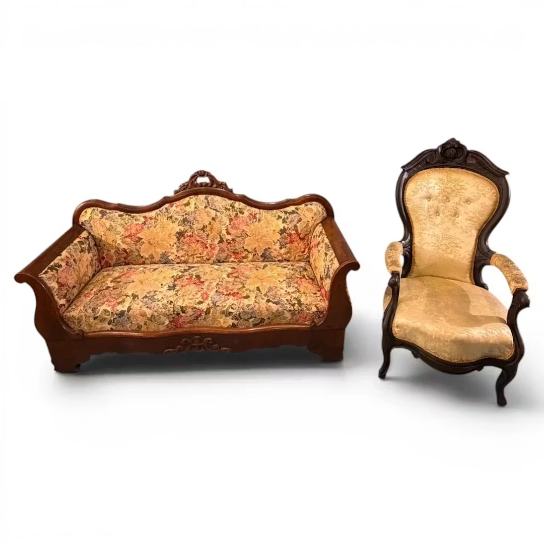 Victorian Rococo Revival Settee and Armchair Grouping