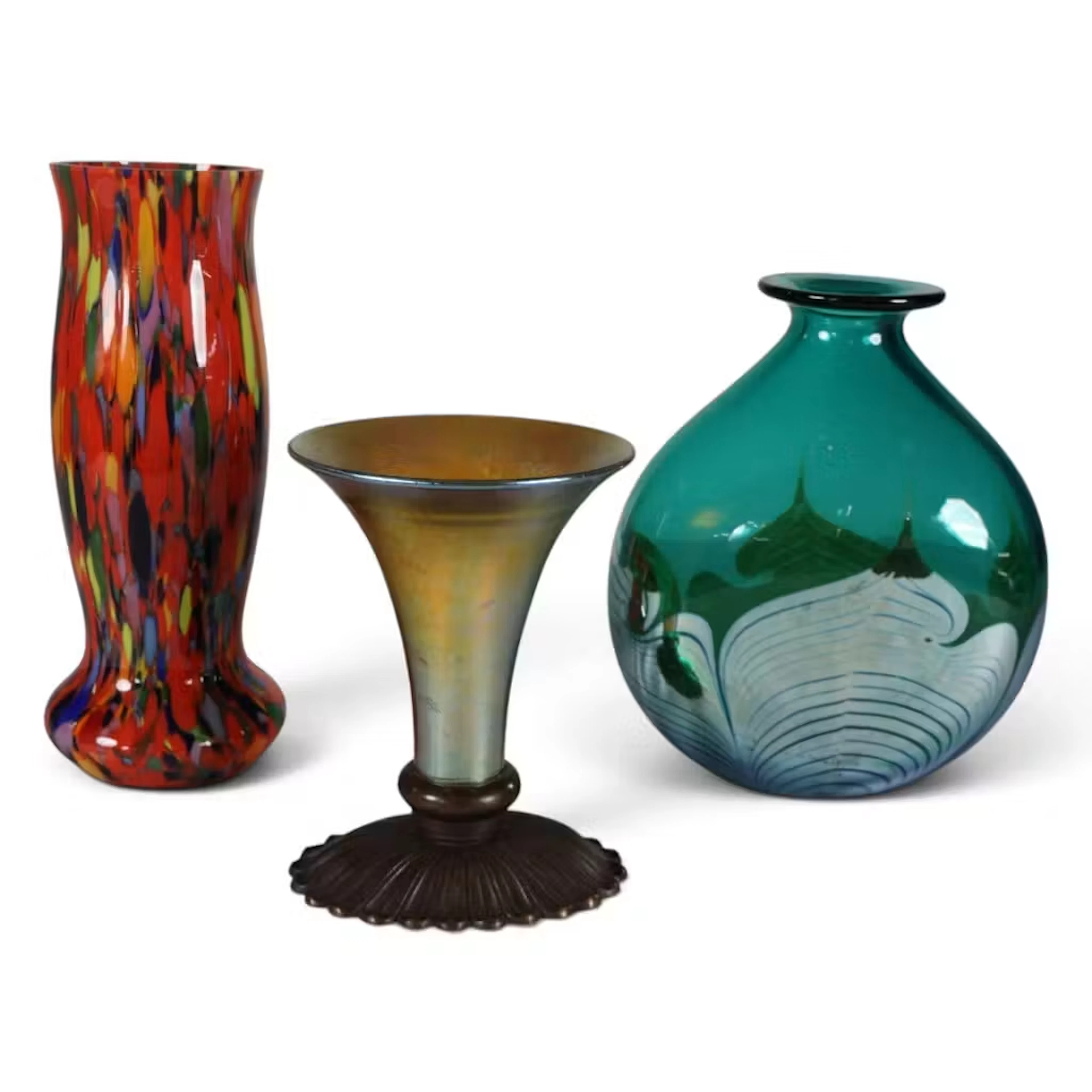 Lot 291: Three Art Glass Vases, One Metal-Mounted