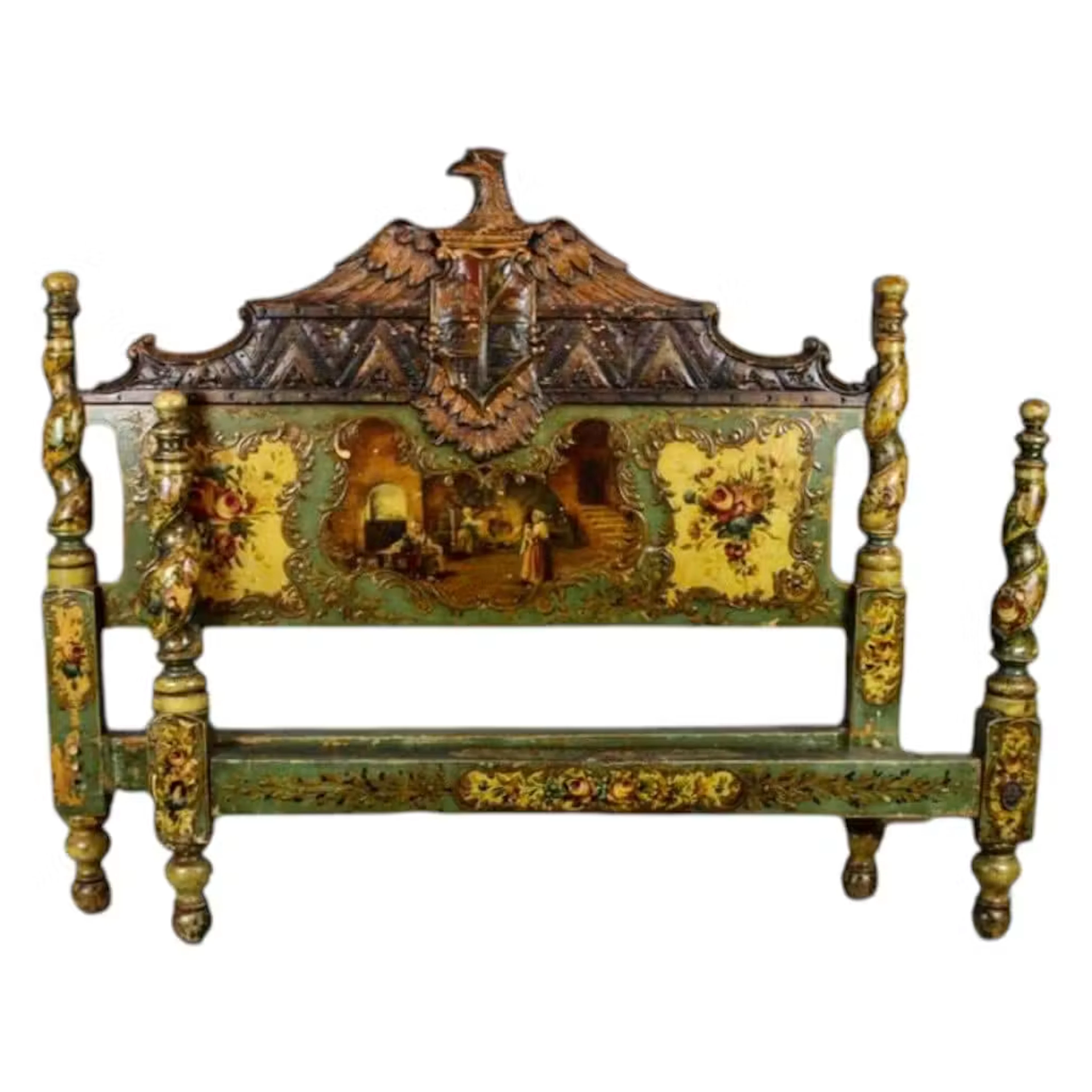 Lot 75: Polychrome & Gilt Eagle Crest Carved Bed