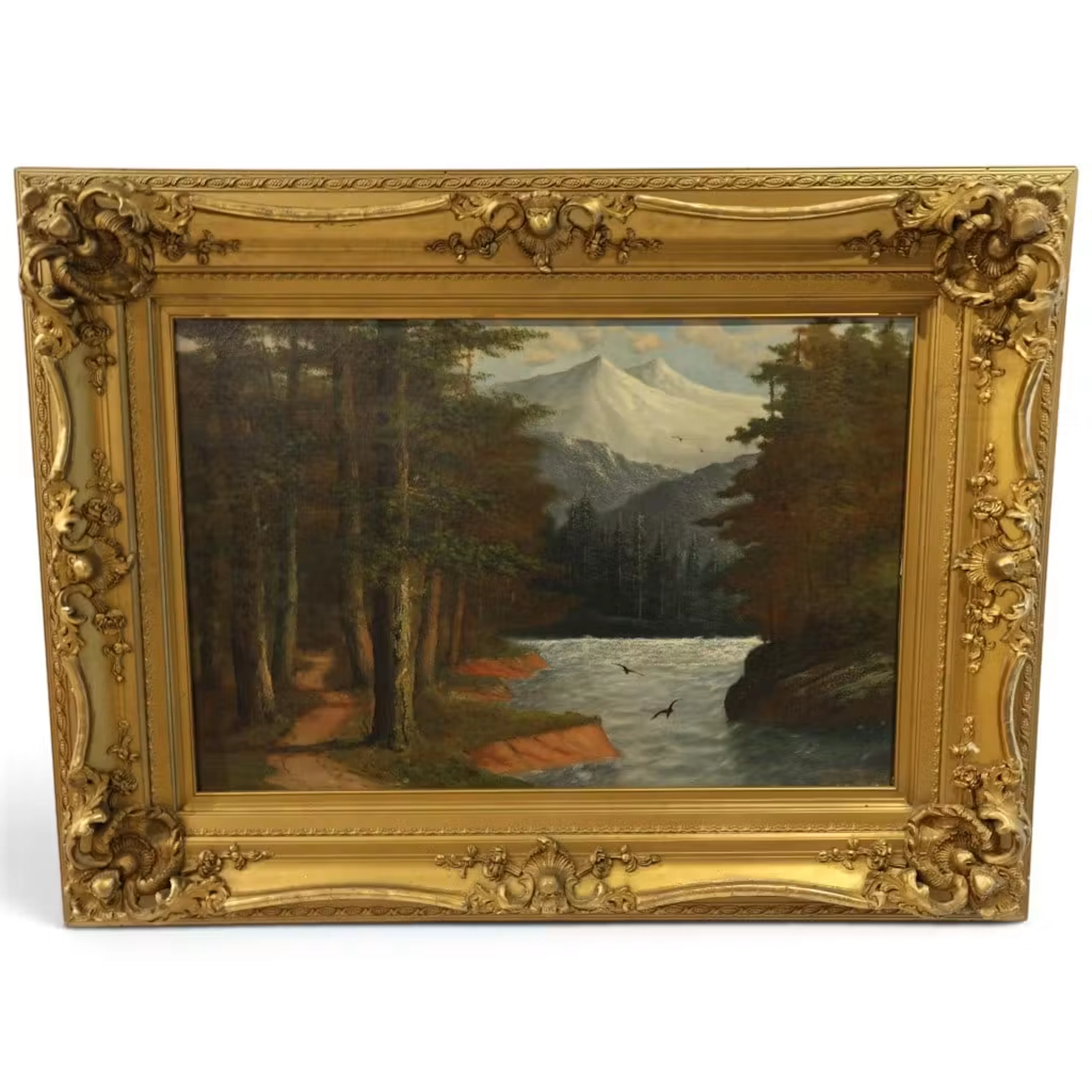 Lot 62: Signed Mountain and River Landscape