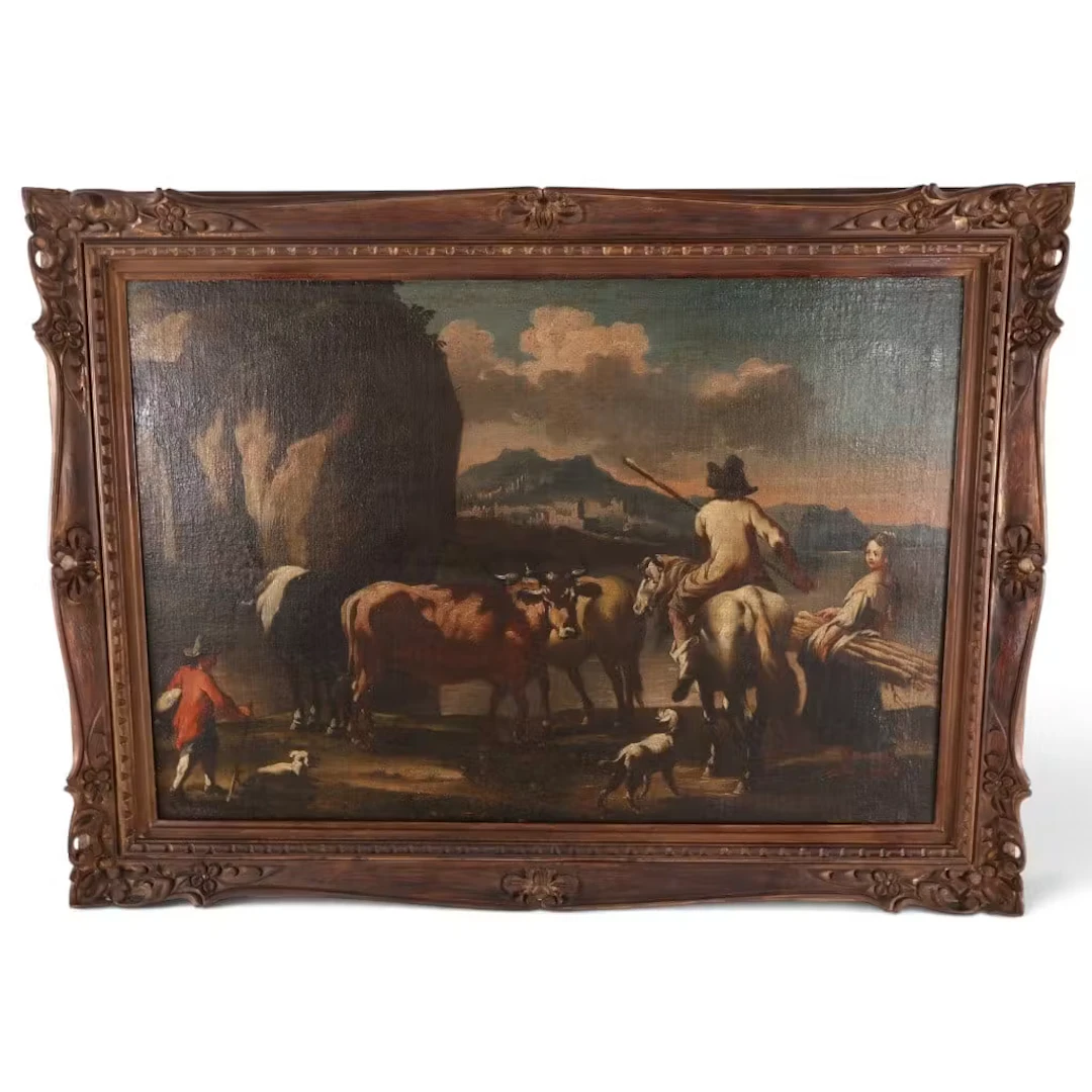 Lot 43: After Berchem, Italianate Pastoral Landscape