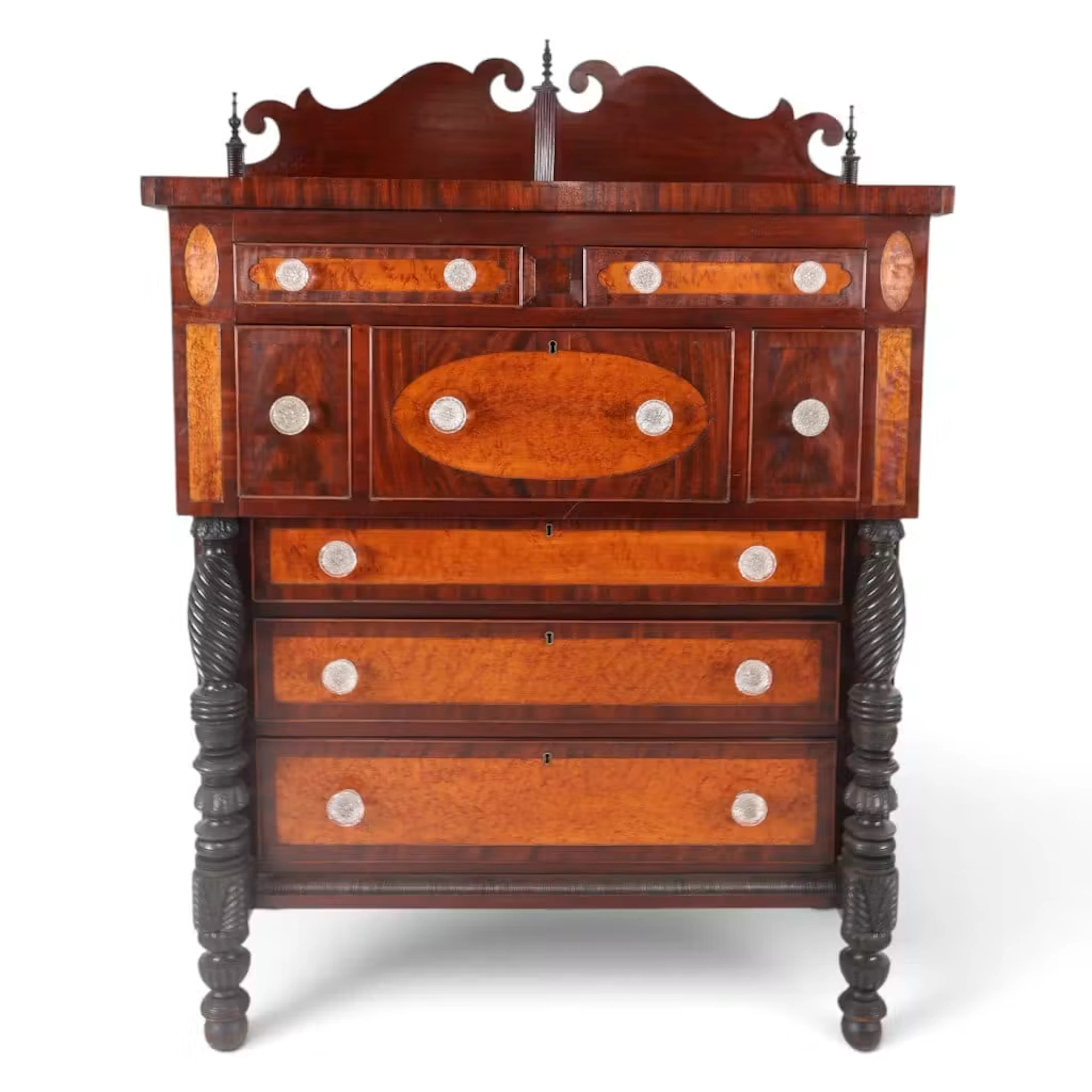Lot 65: Federal Mahogany & Figured Maple Tall Chest