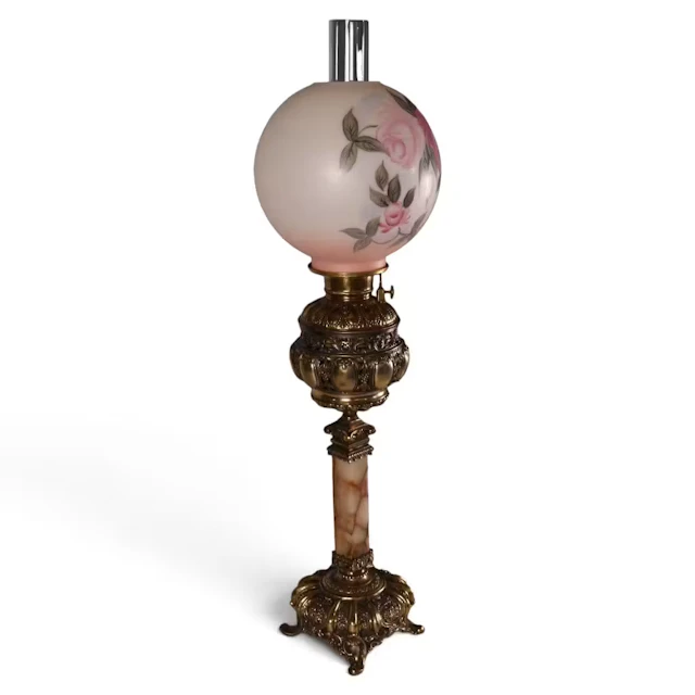 Lot 147: Banquet Lamp, Amber Woodlee-Signed Shade