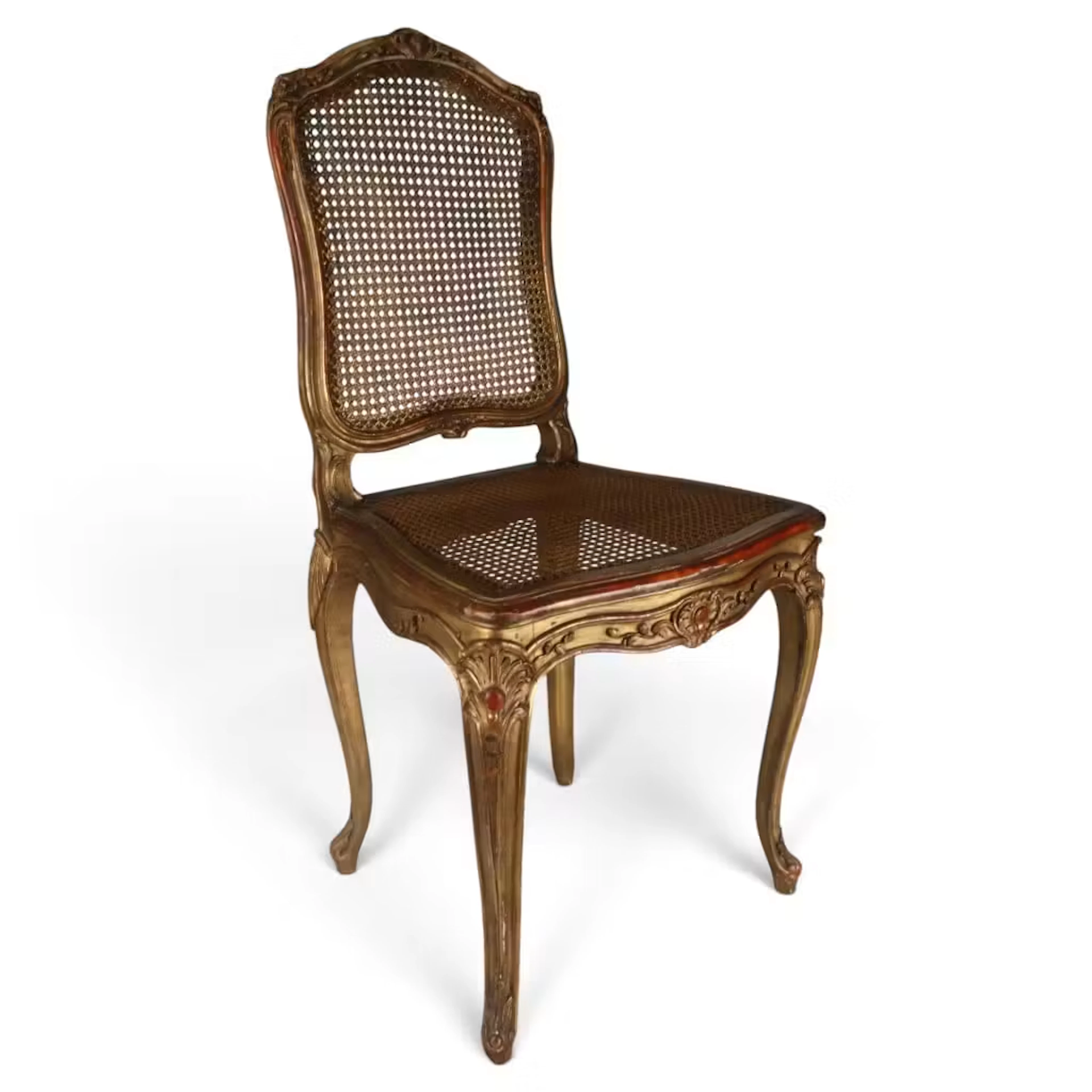 Lot 187: French Louis XV Giltwood Caned Side Chair