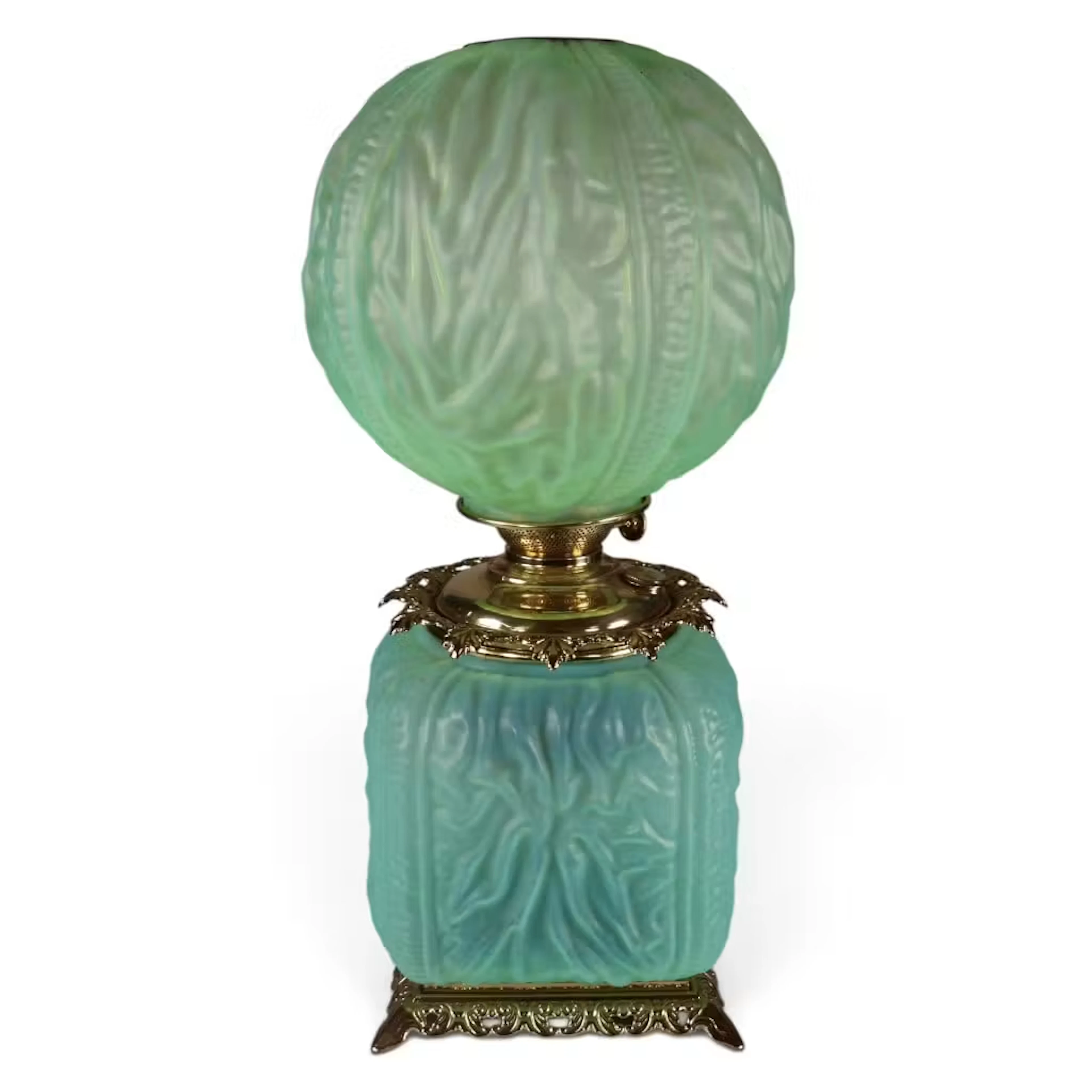 Lot 174: Beaded Drape Green Satin-Glass GWTW Lamp