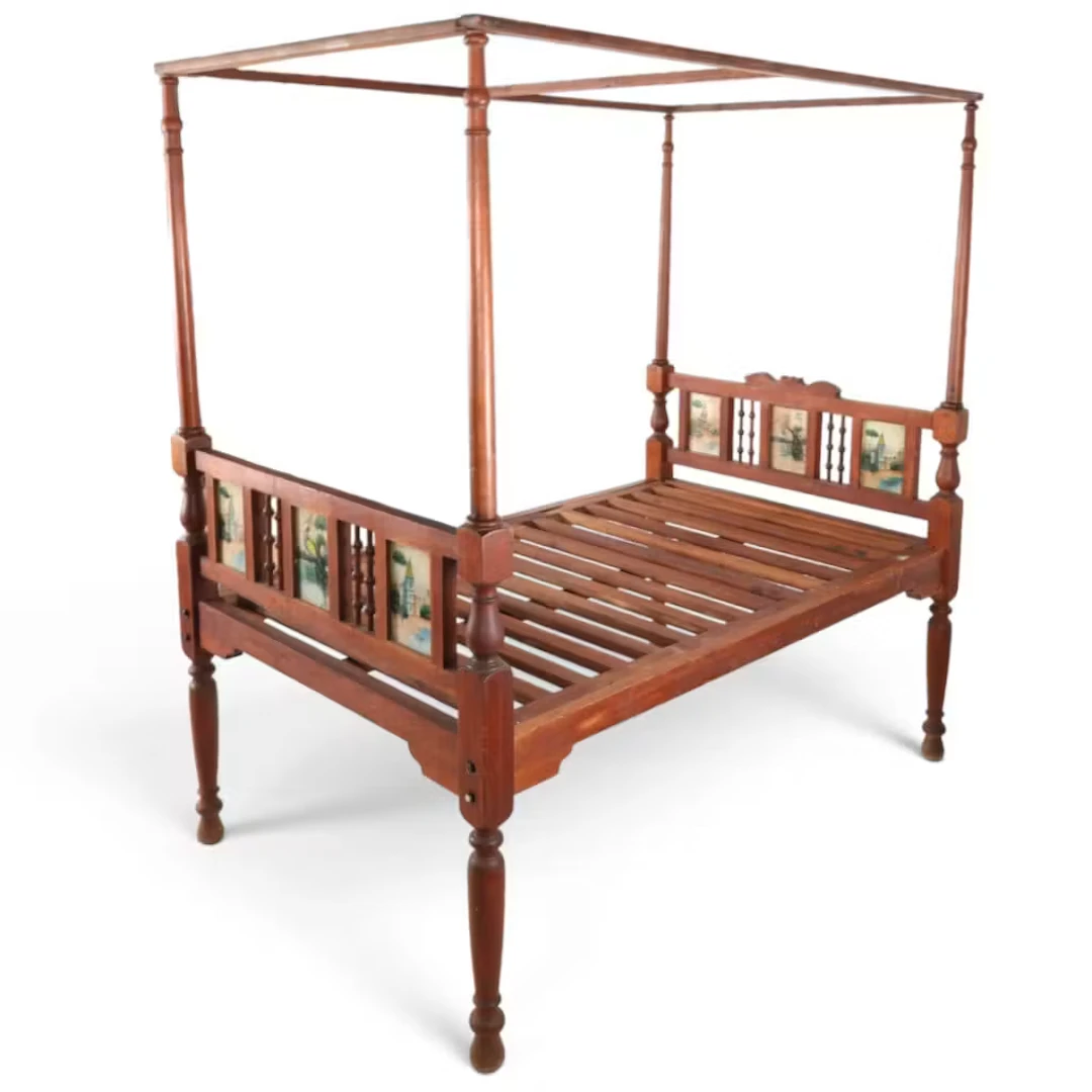 Lot 161: Tester Bed with Reverse-Painted Glass Panels