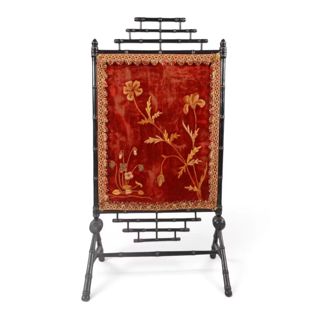 Lot 120: Aesthetic Faux Bamboo Embroidered Firescreen