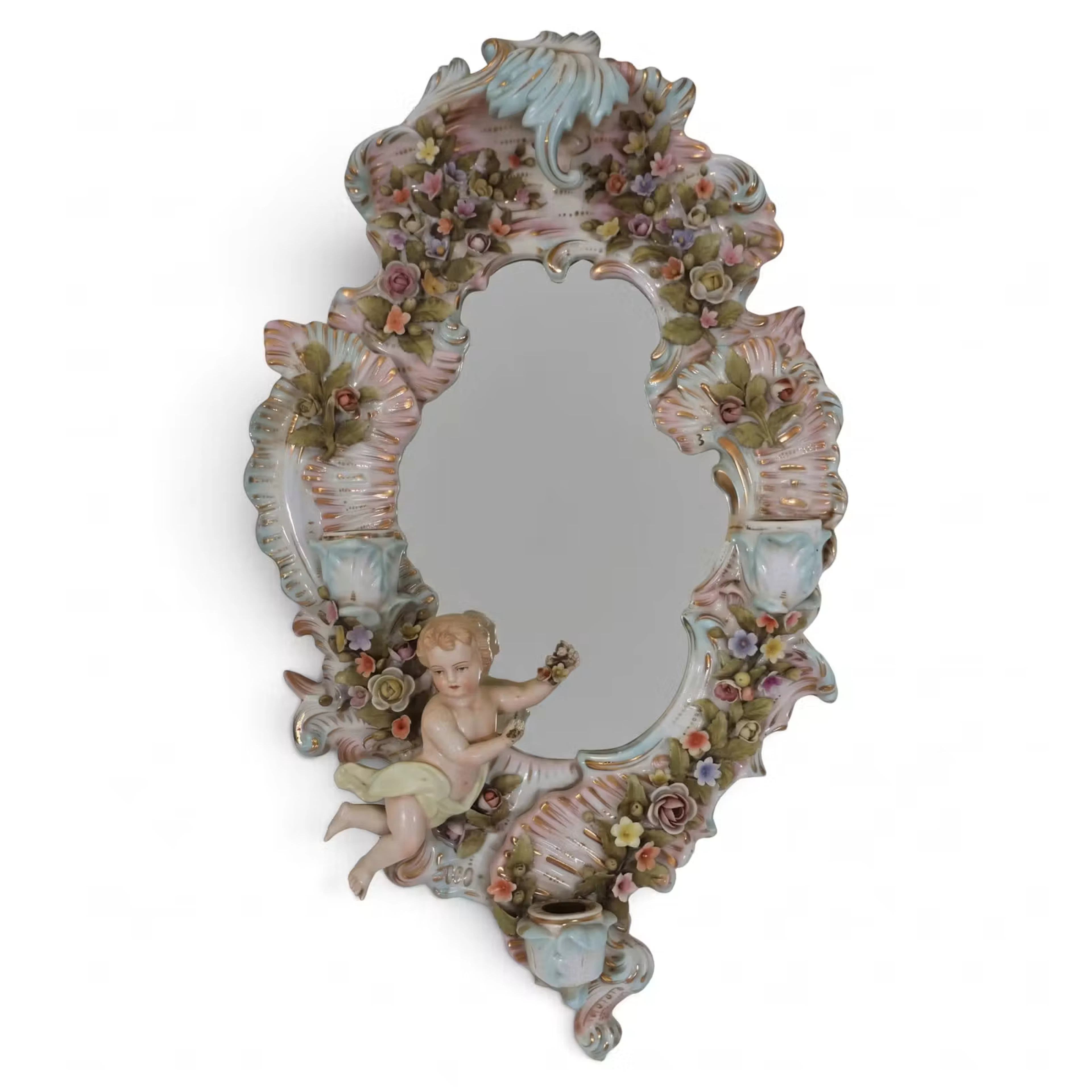 Lot 10: Sitzendorf Rococo Porcelain Wall Mirror